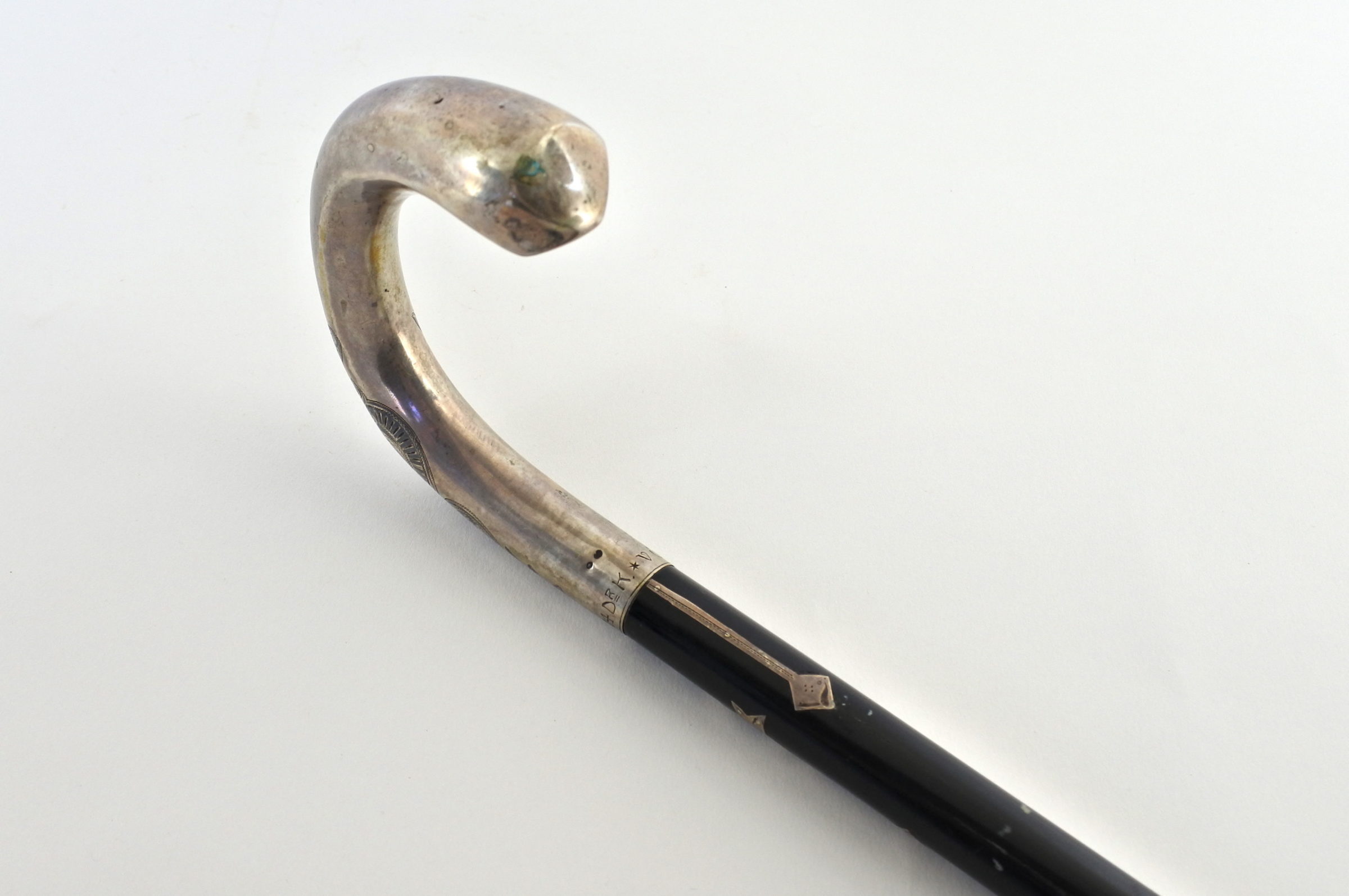 Elegante bastone con impugnatura in argento e niello - 3