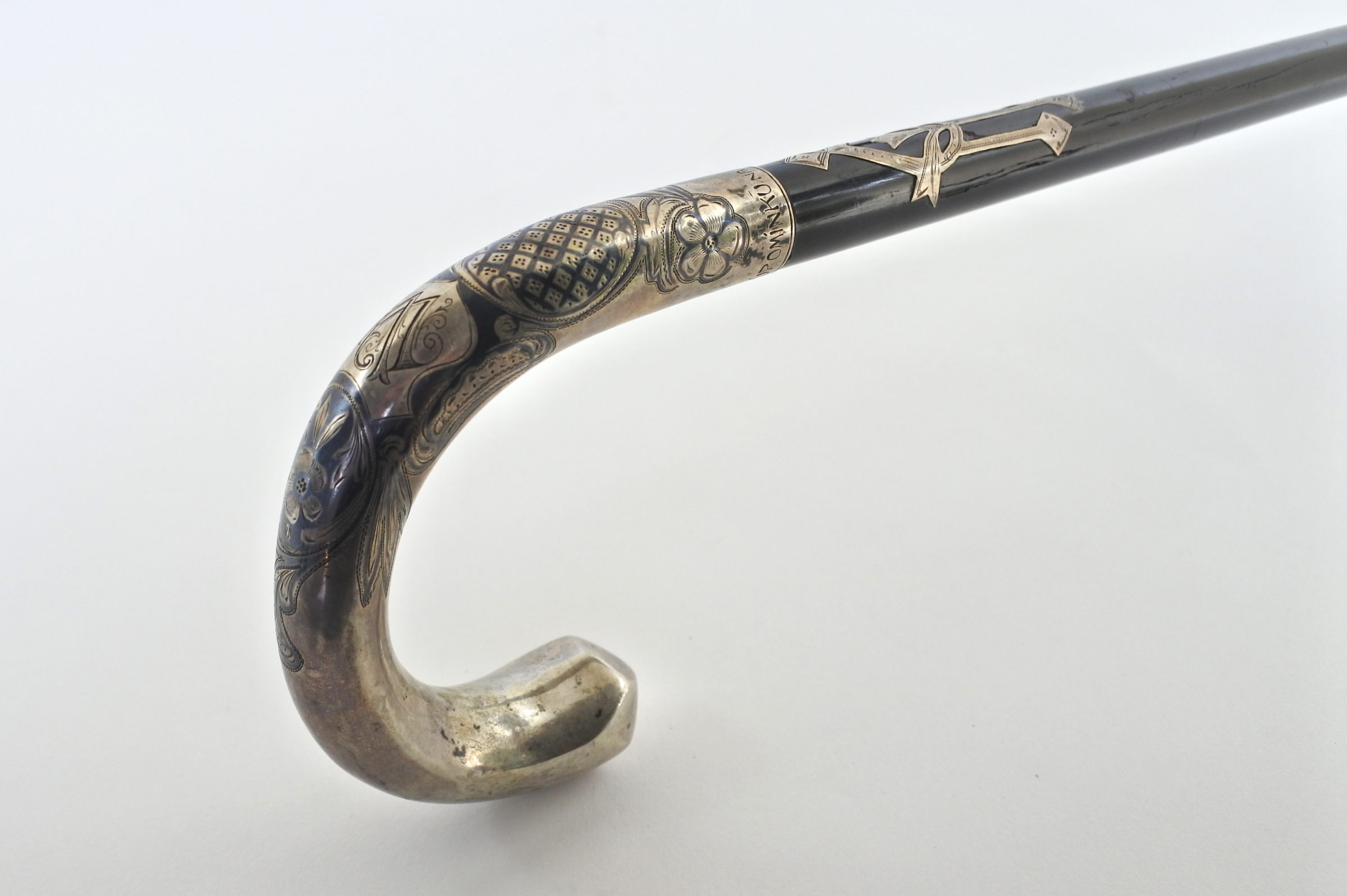 Elegante bastone con impugnatura in argento e niello - 4