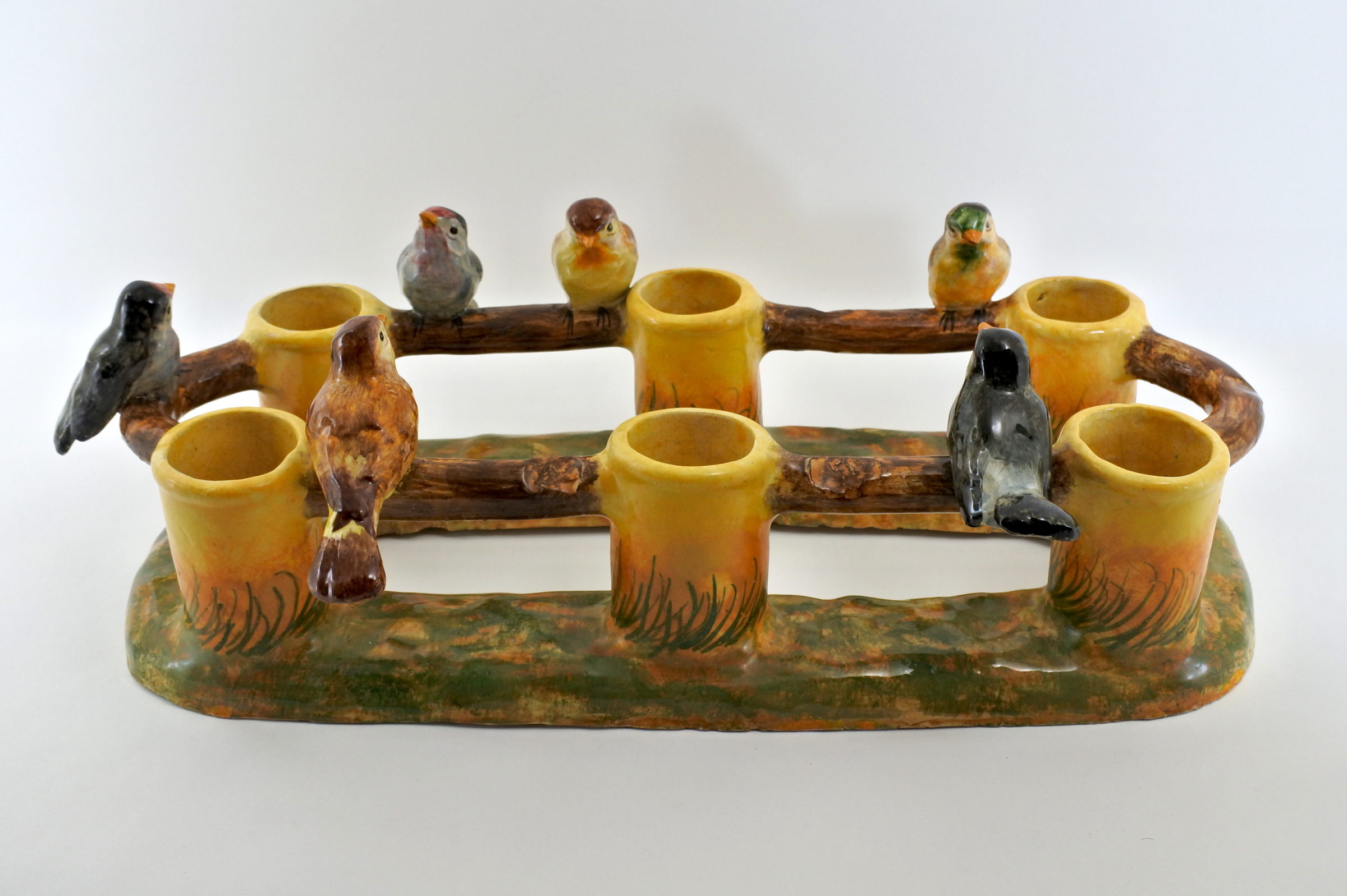 Jardinière Massier in ceramica barbotine con uccellini - 2