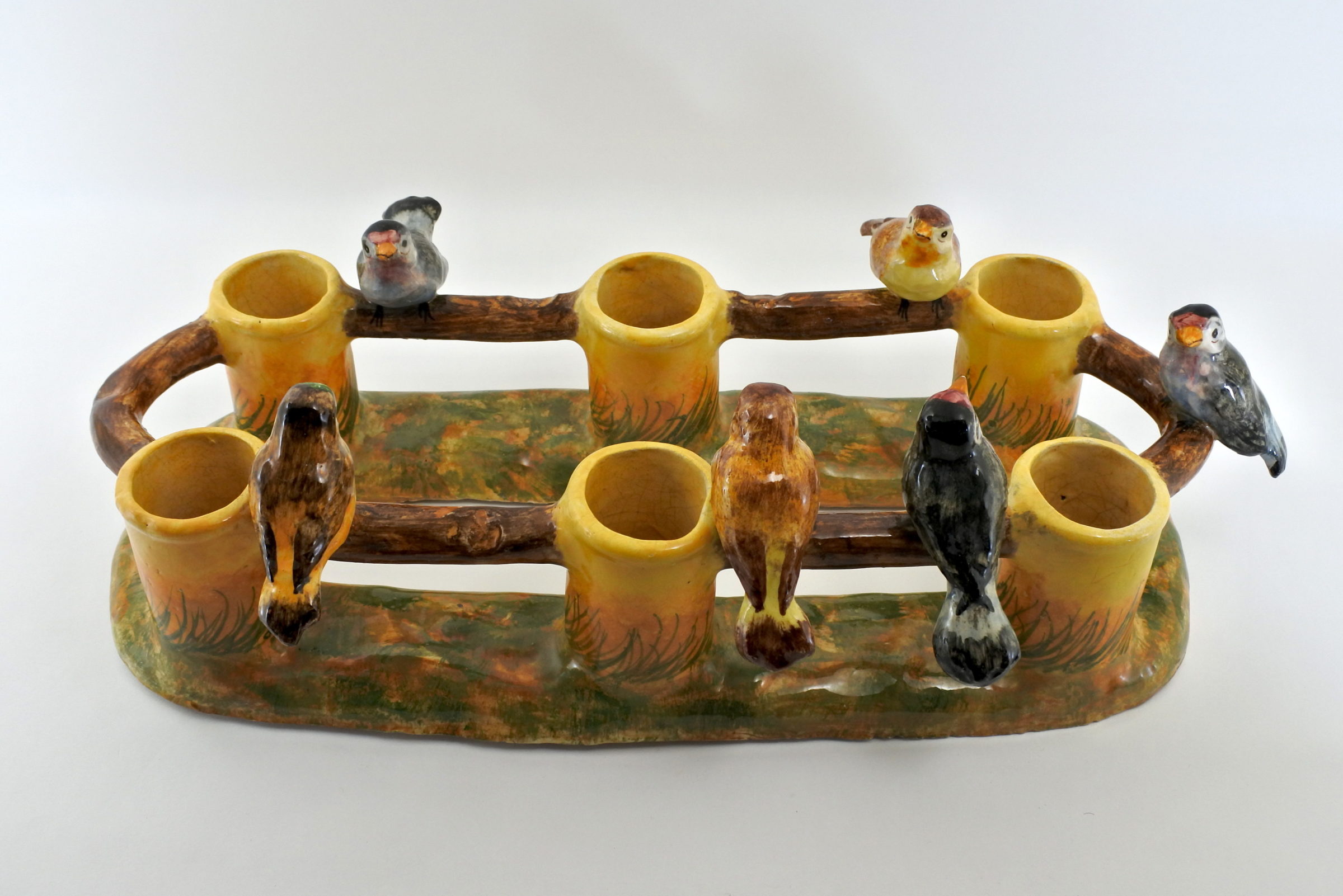 Jardinière Massier in ceramica barbotine con uccellini - 3