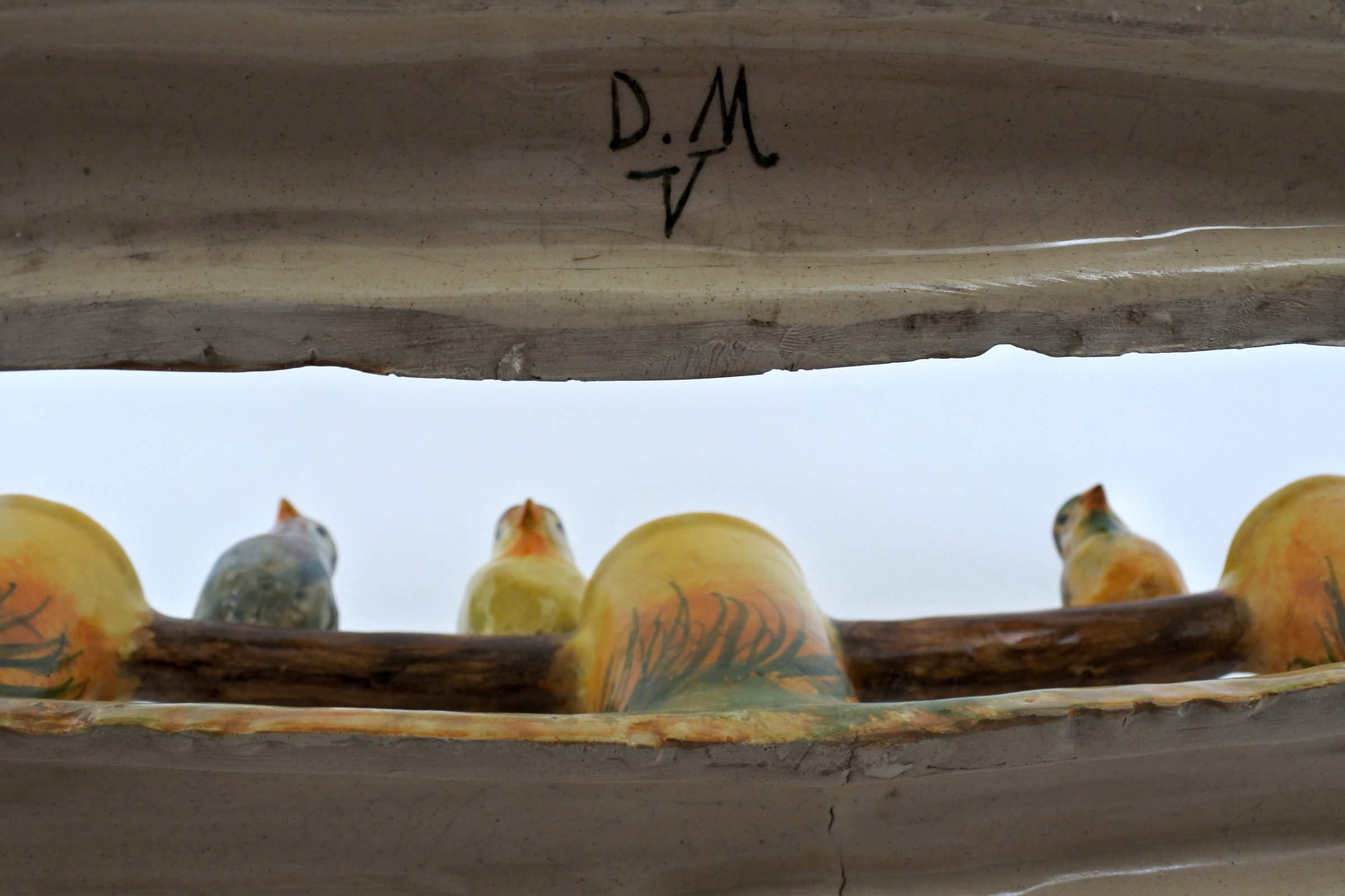 Jardinière Massier in ceramica barbotine con uccellini - 4