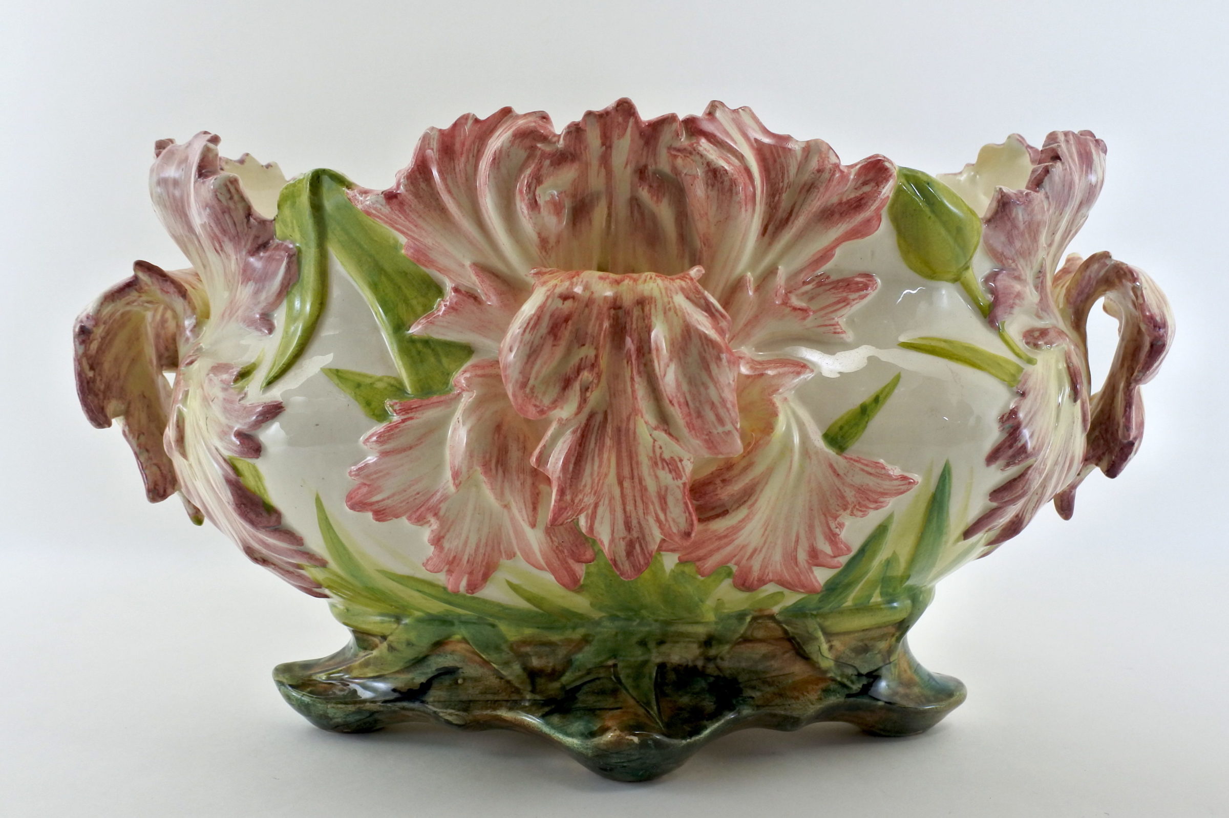 Jardinière Massier in ceramica barbotine con tulipani pappagallo - Tulipes perroquet - 2