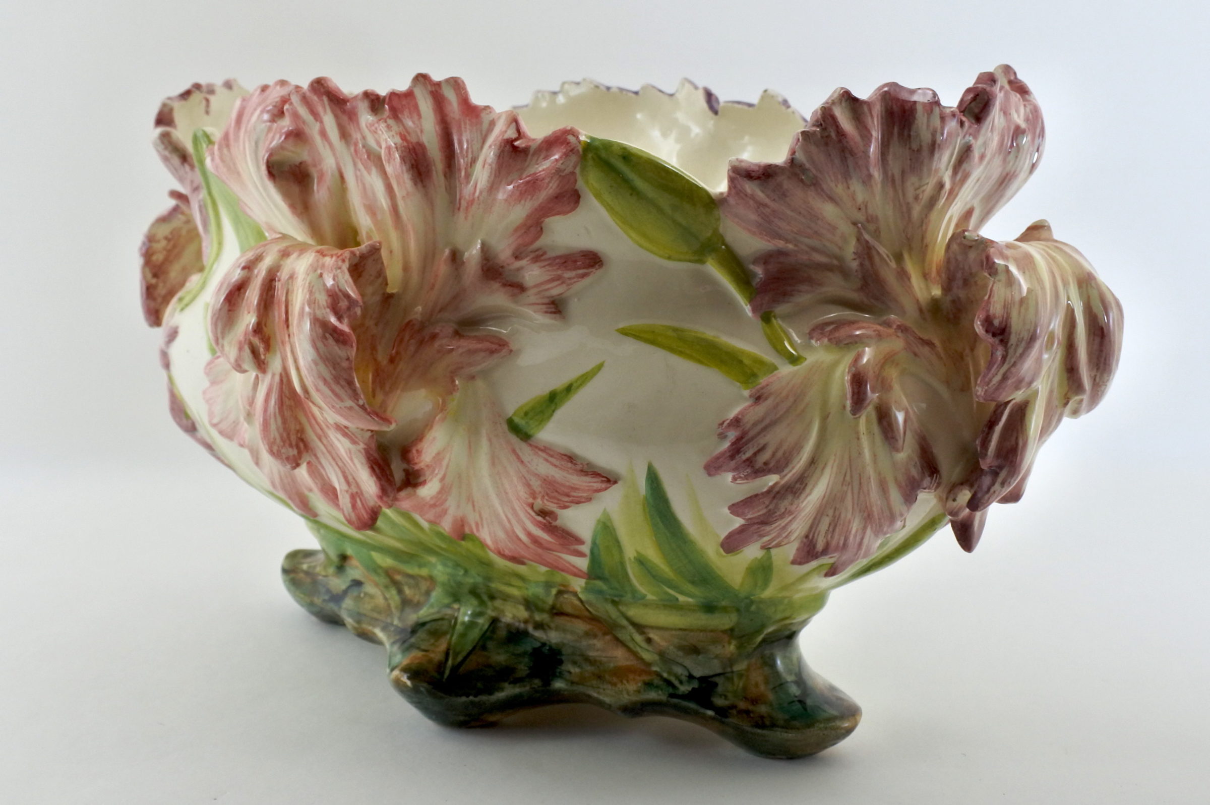 Jardinière Massier in ceramica barbotine con tulipani pappagallo - Tulipes perroquet - 3