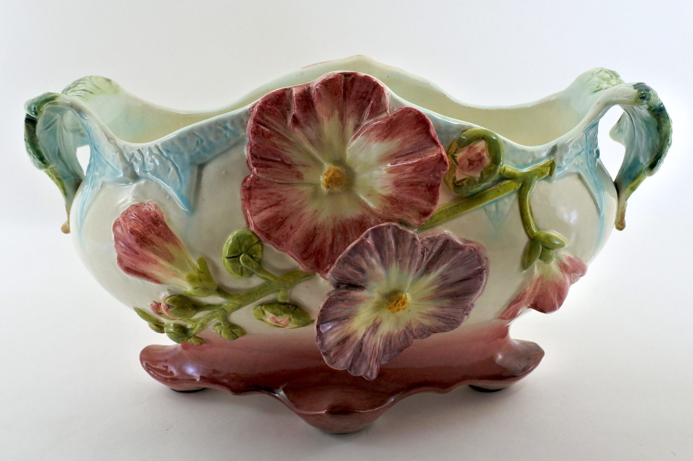 Jardinière Massier in ceramica barbotine con anemoni