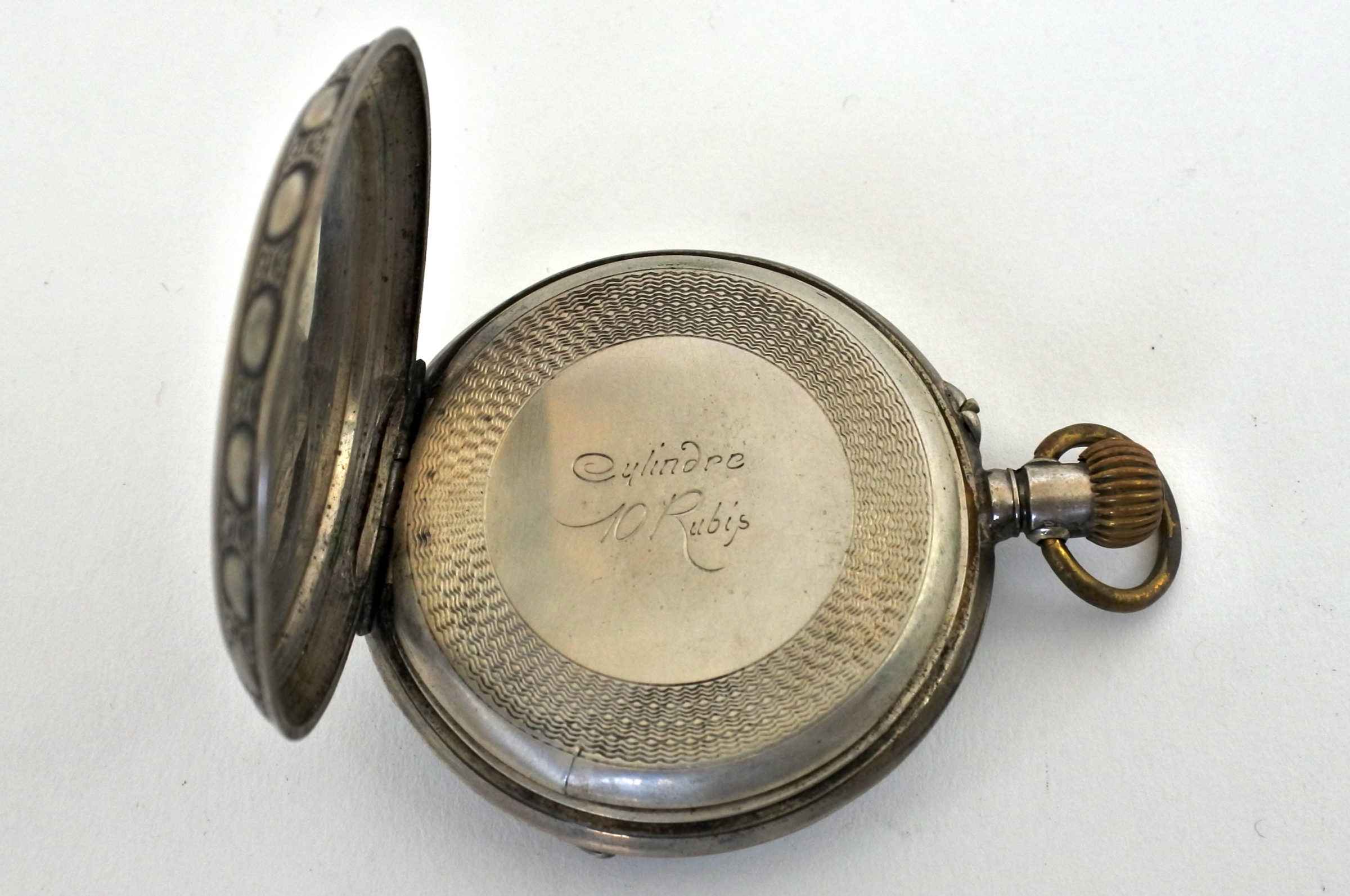 Orologio da tasca in argento con incisione di locomotiva a vapore - 2