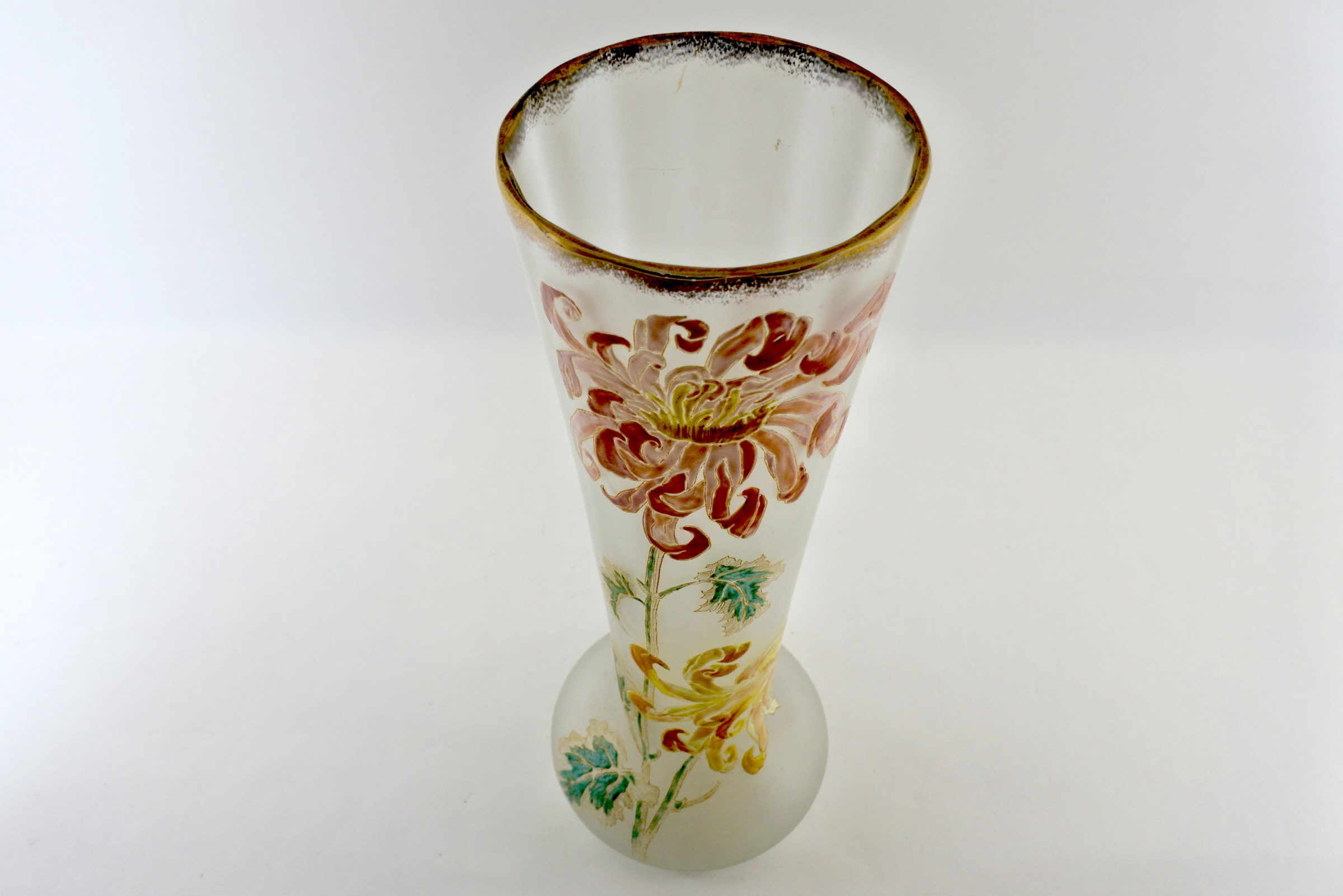 Vaso Legras in vetro soffiato e smalti con crisantemi - Altezza 39,7 cm - 4