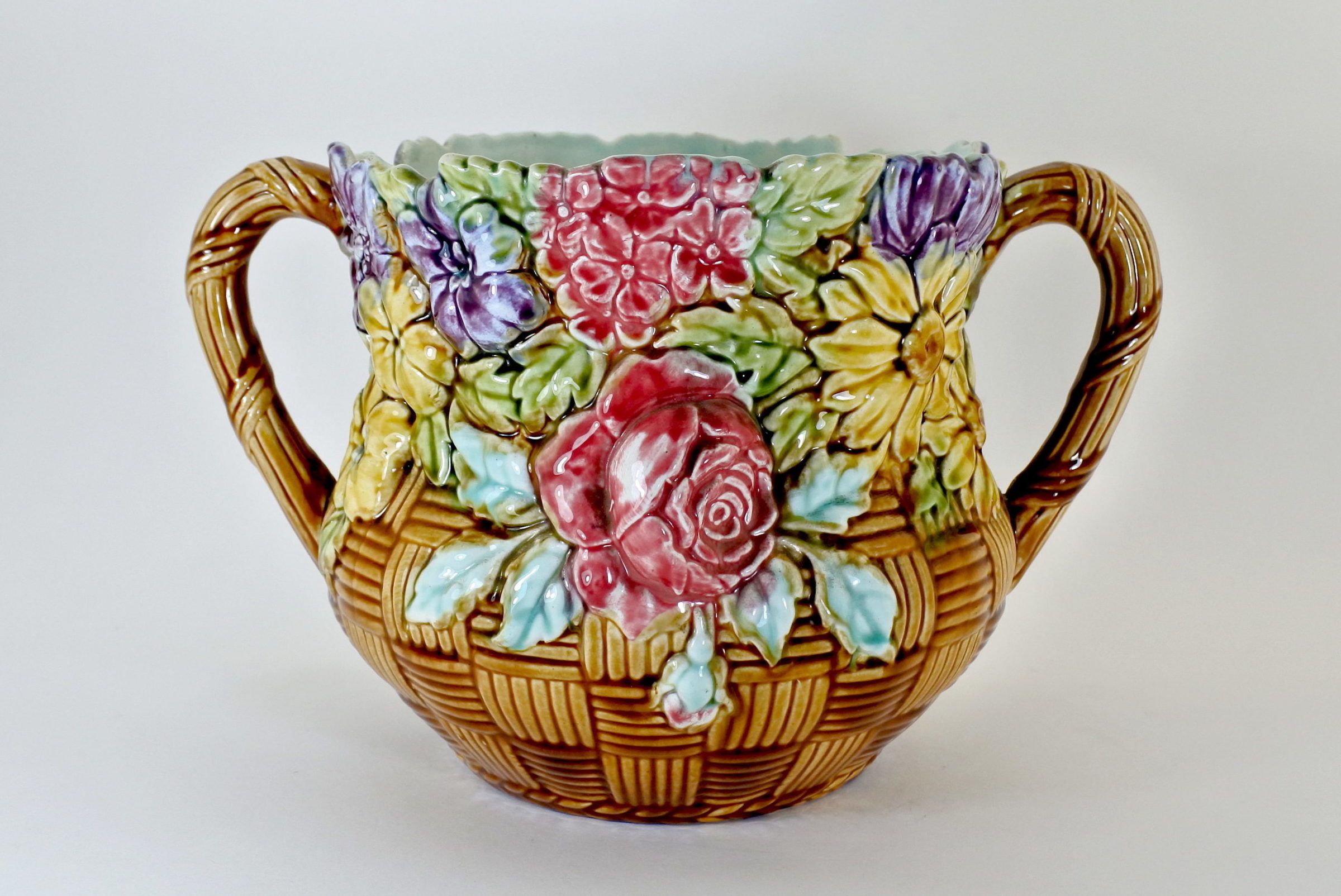 Cache pot in ceramica barbotine con fiori - Corbeille