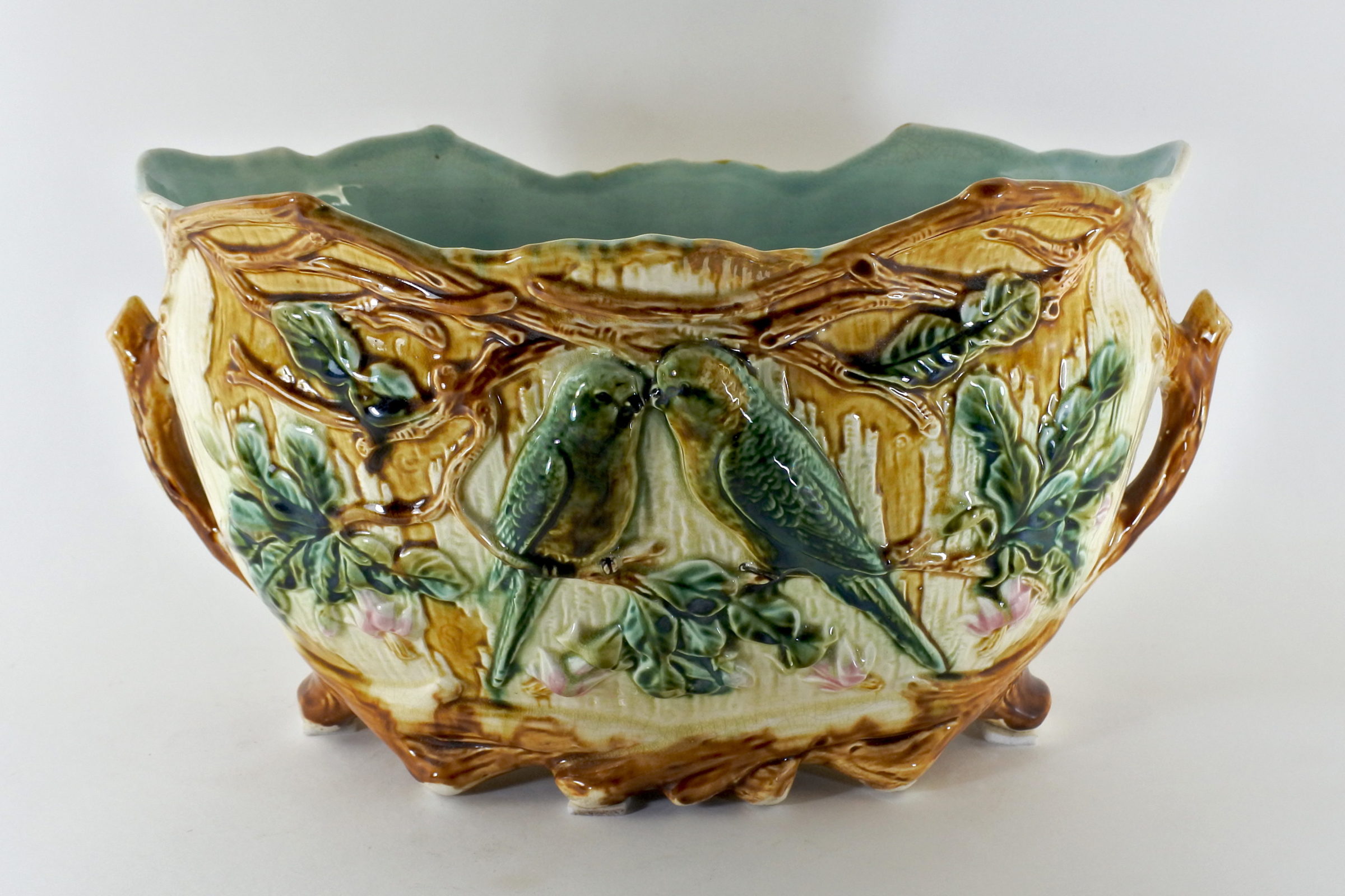 Jardinière in ceramica barbotine con pappagallini - 2