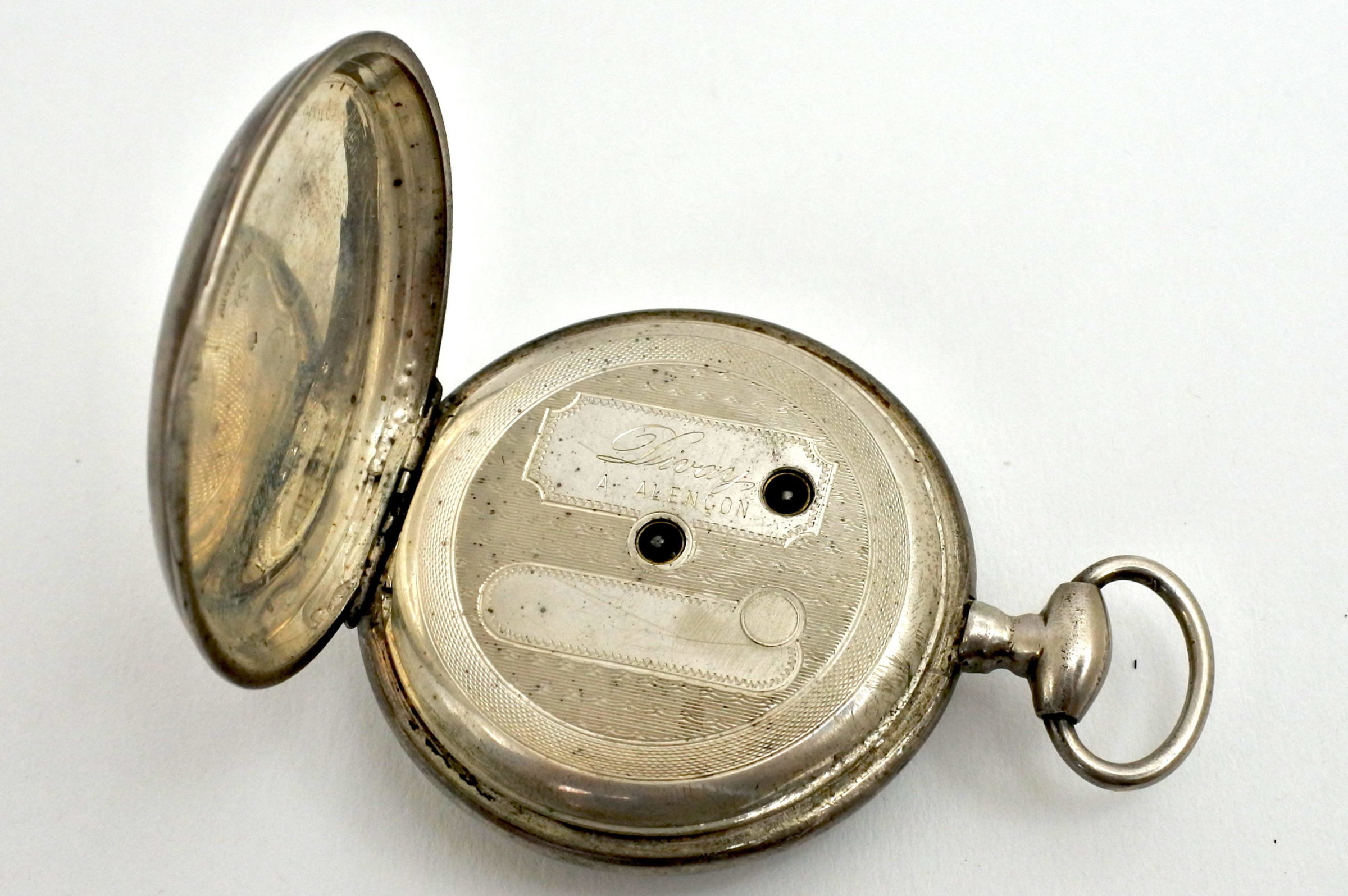 Orologio da tasca in argento con carica a chiavetta e bilanciere a vista - 2