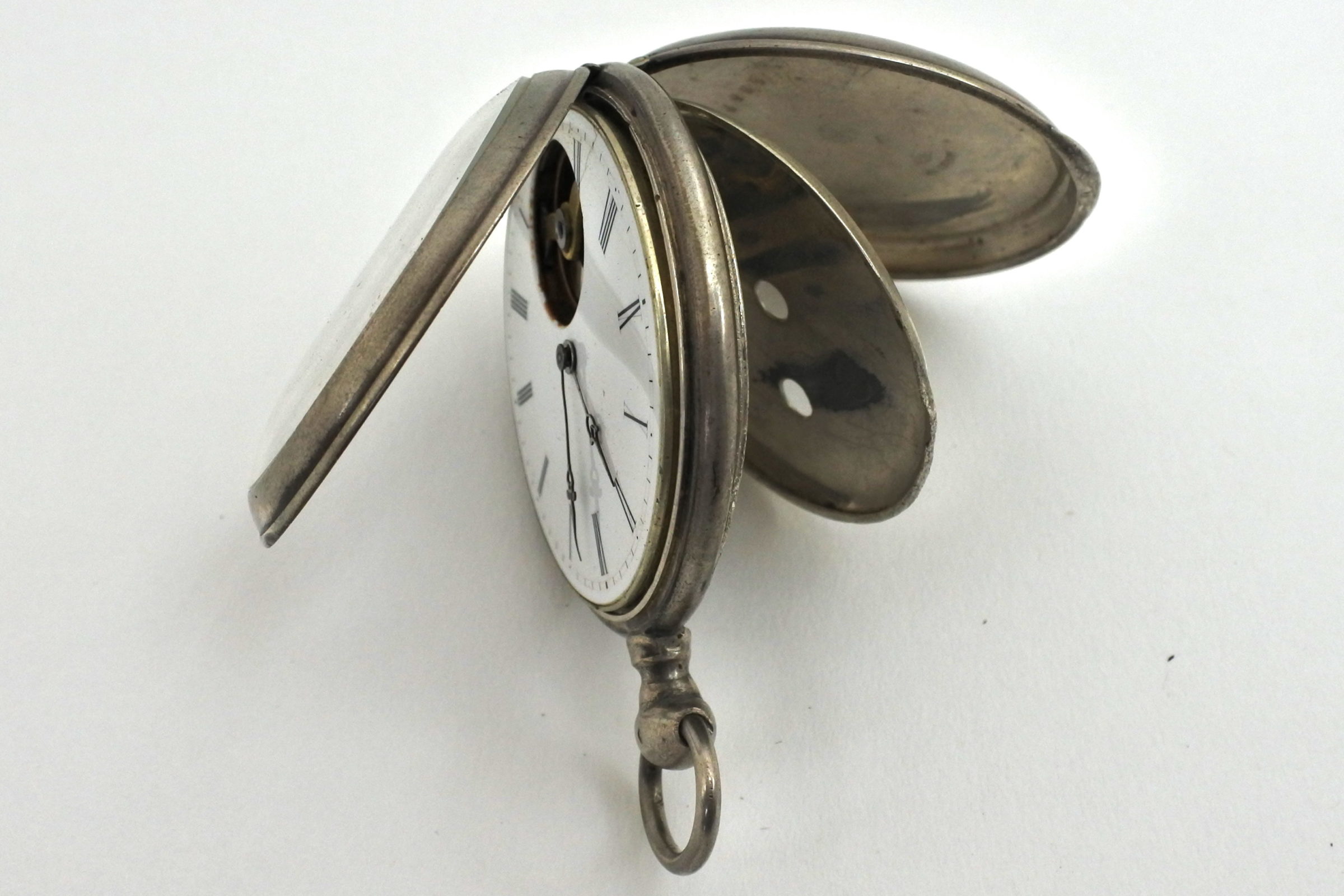 Orologio da tasca in argento con carica a chiavetta e bilanciere a vista - 4