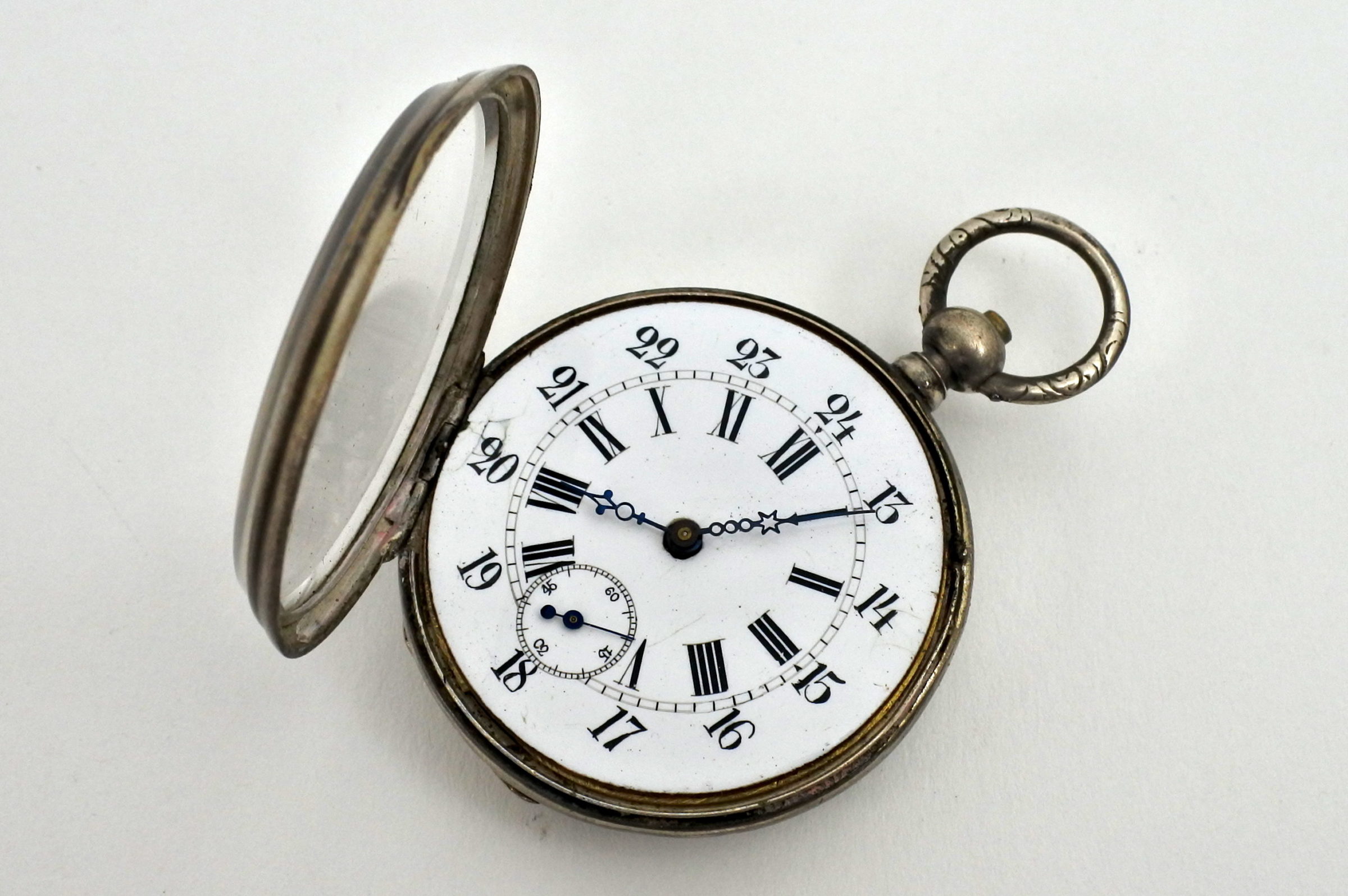 Orologio da tasca in argento con carica a chiavetta e movimento dorato inciso - 5