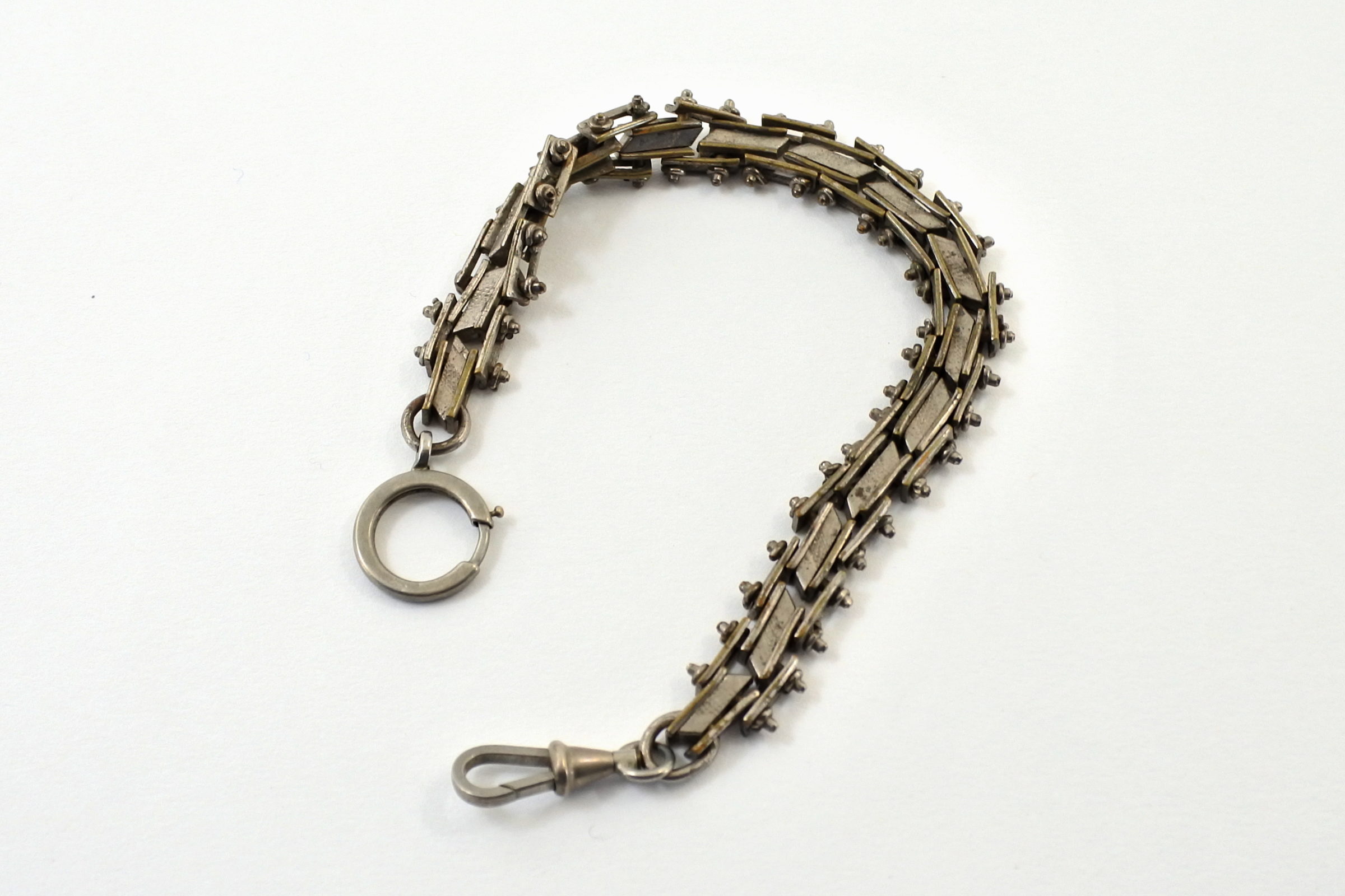 Antica catena in metallo argentato per orologio da tasca - 2
