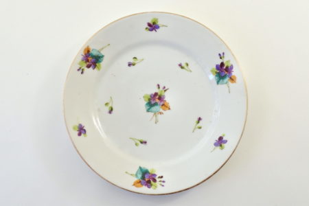 Piatto in porcellana Vecchia Parigi - Vieux Paris con violette e bordo dorato
