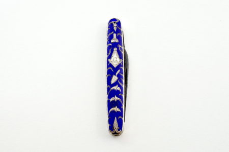 Coltellino massonico in argento e smalto blu