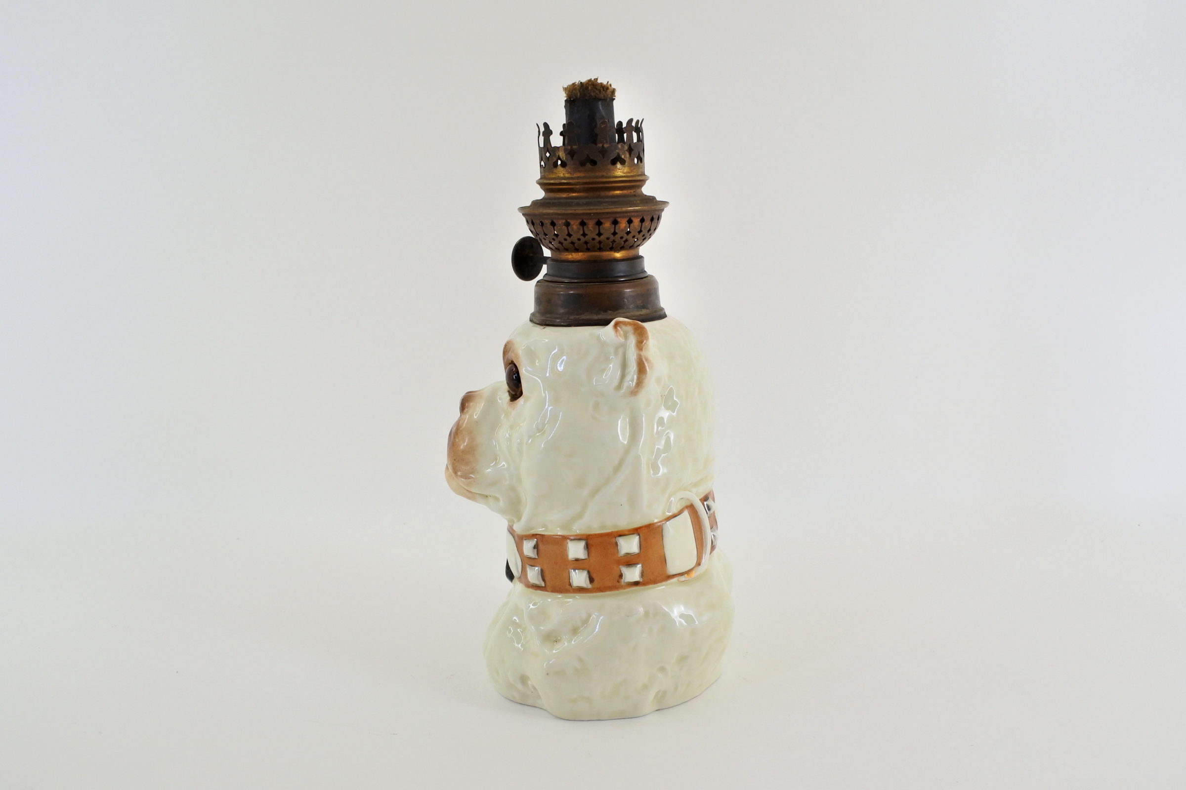 Lume a petrolio in ceramica barbotine a forma di cane bulldog - 2