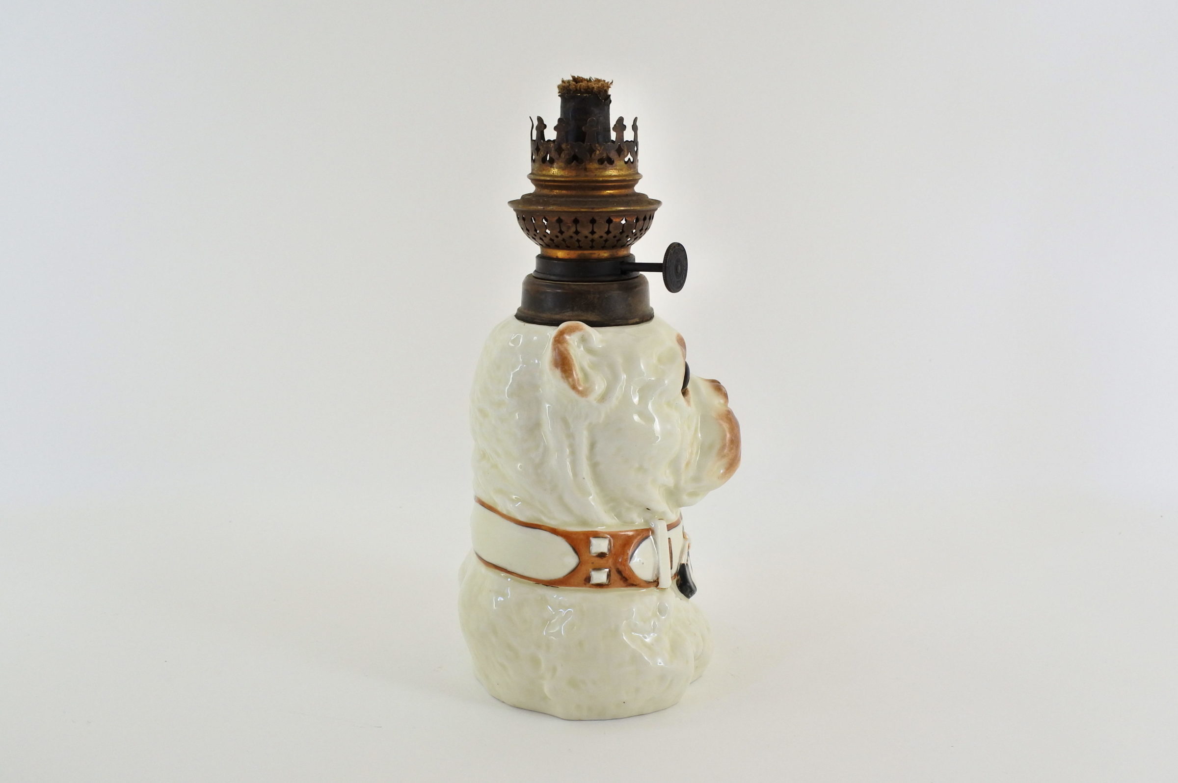 Lume a petrolio in ceramica barbotine a forma di cane bulldog - 4