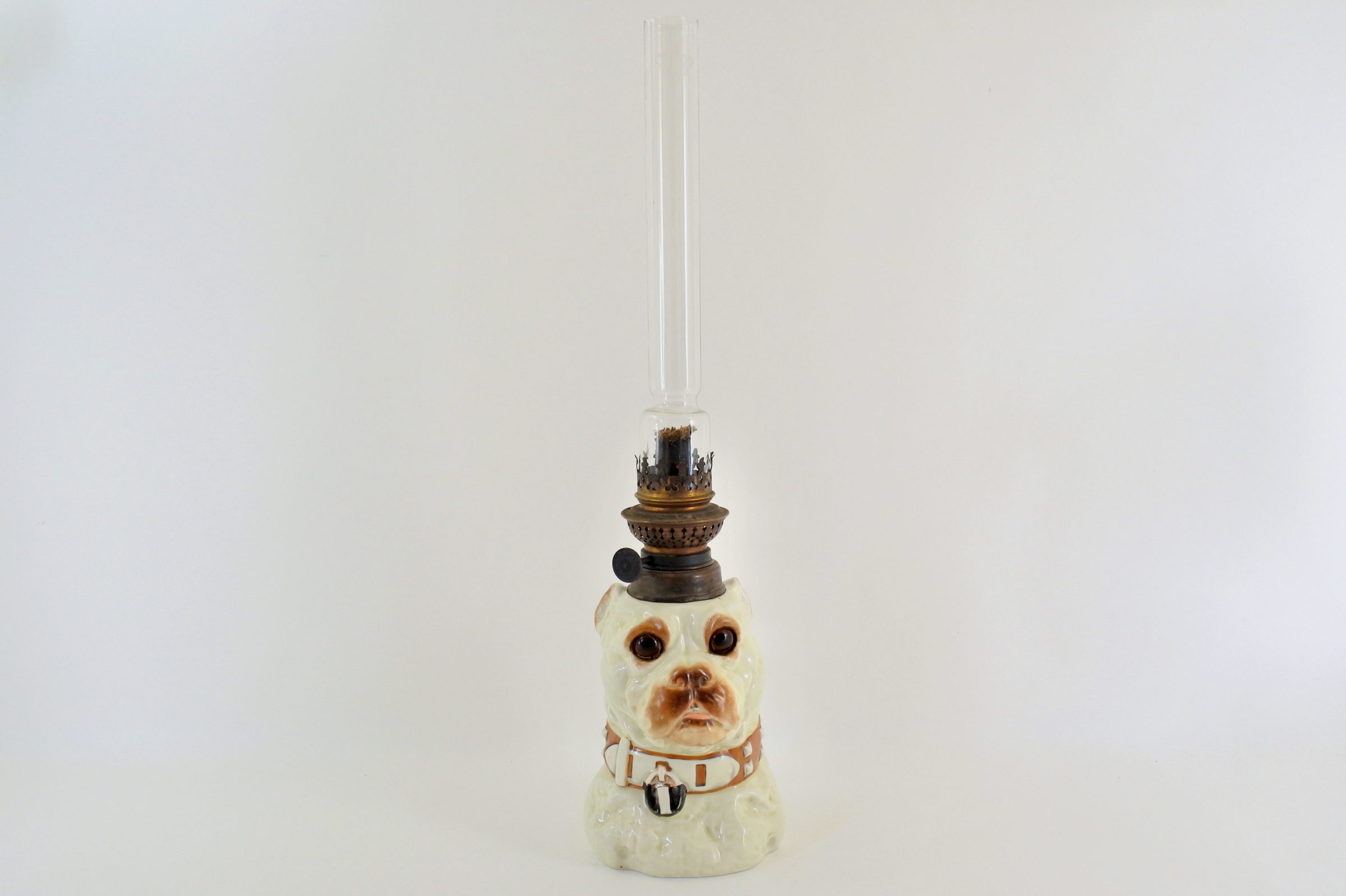 Lume a petrolio in ceramica barbotine a forma di cane bulldog - 5