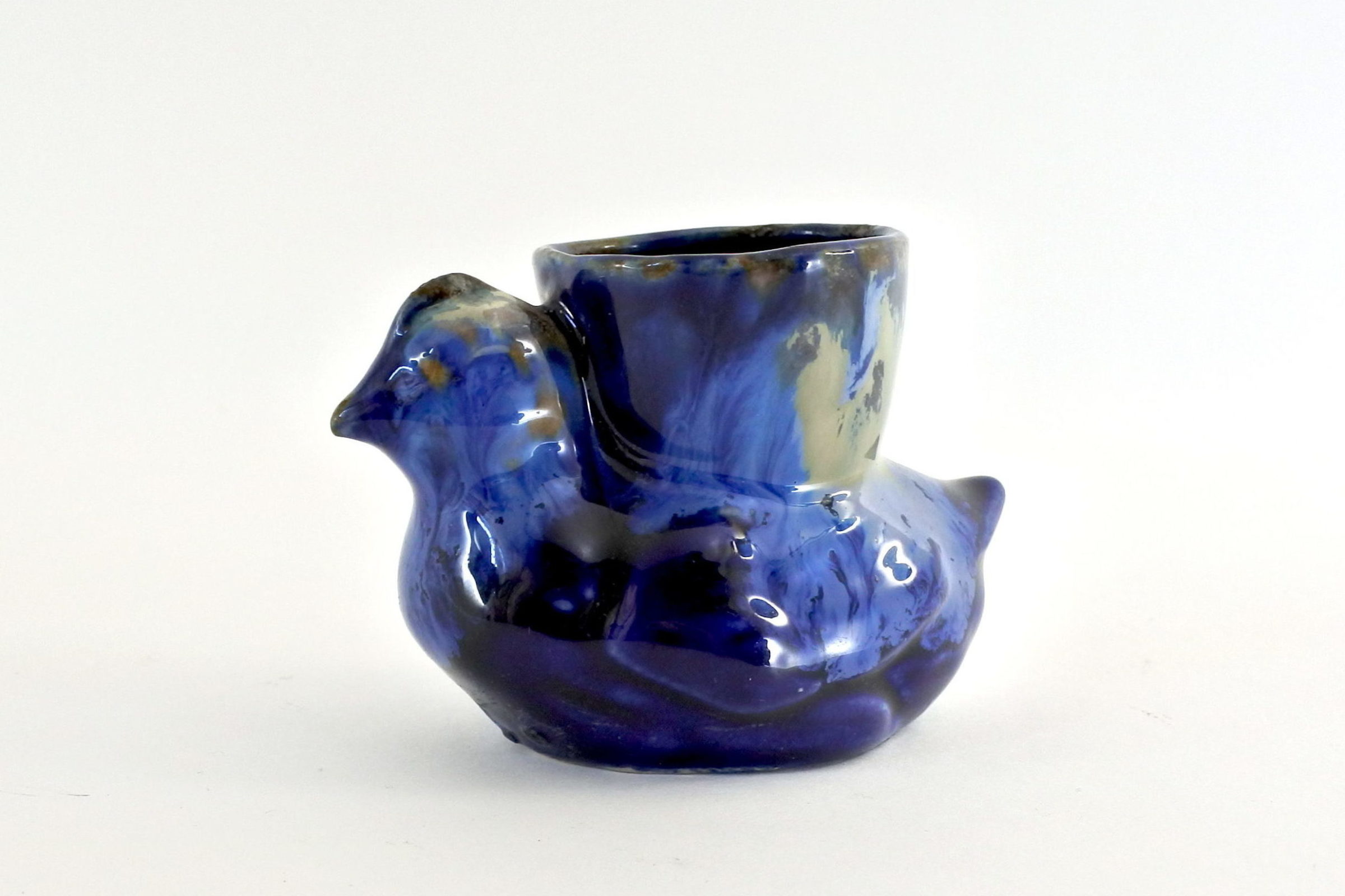 Portauovo in ceramica blu a forma di pulcino