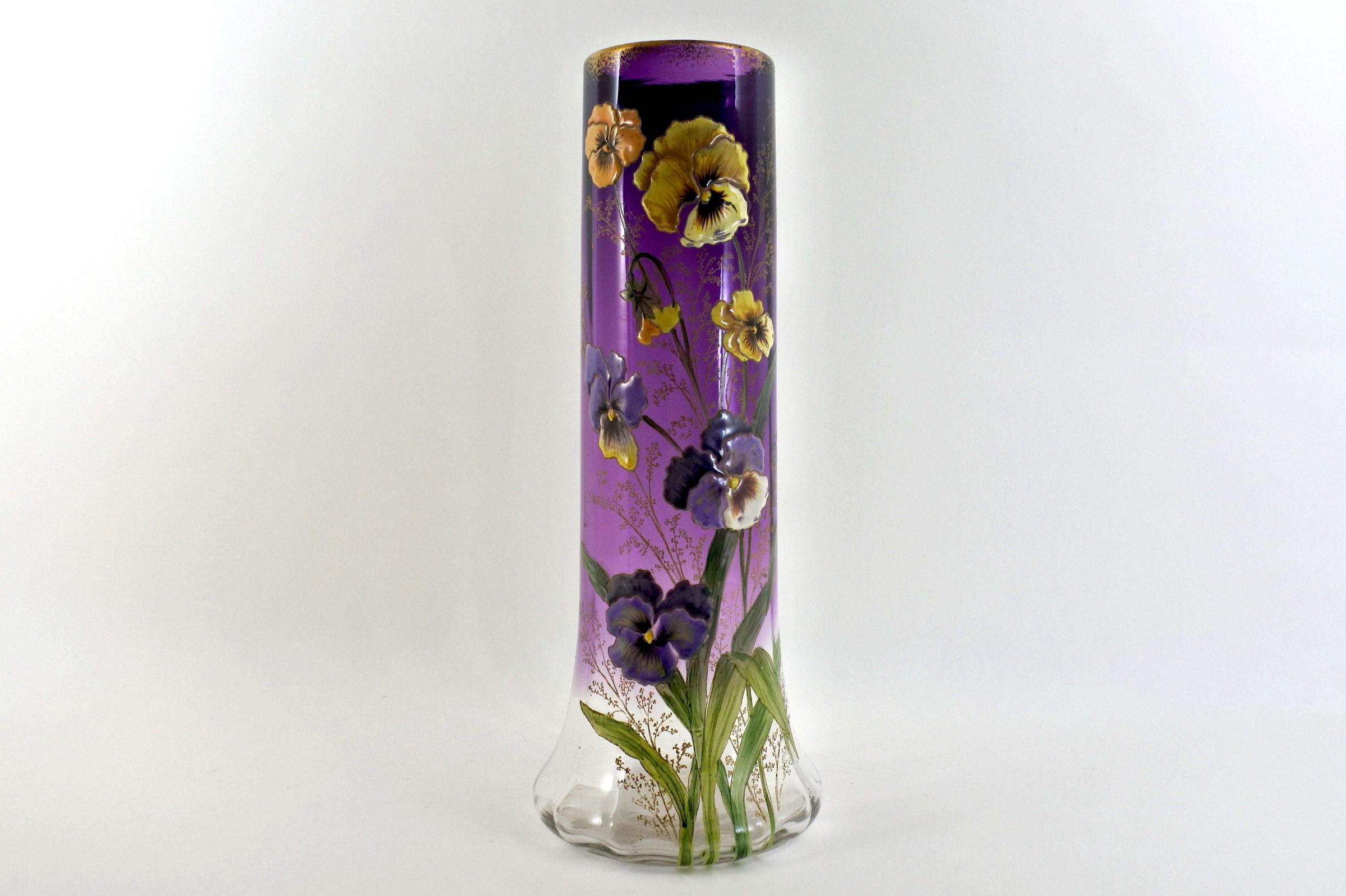 Vaso Legras in vetro soffiato e smaltato con viole del pensiero - Pensèes - 3