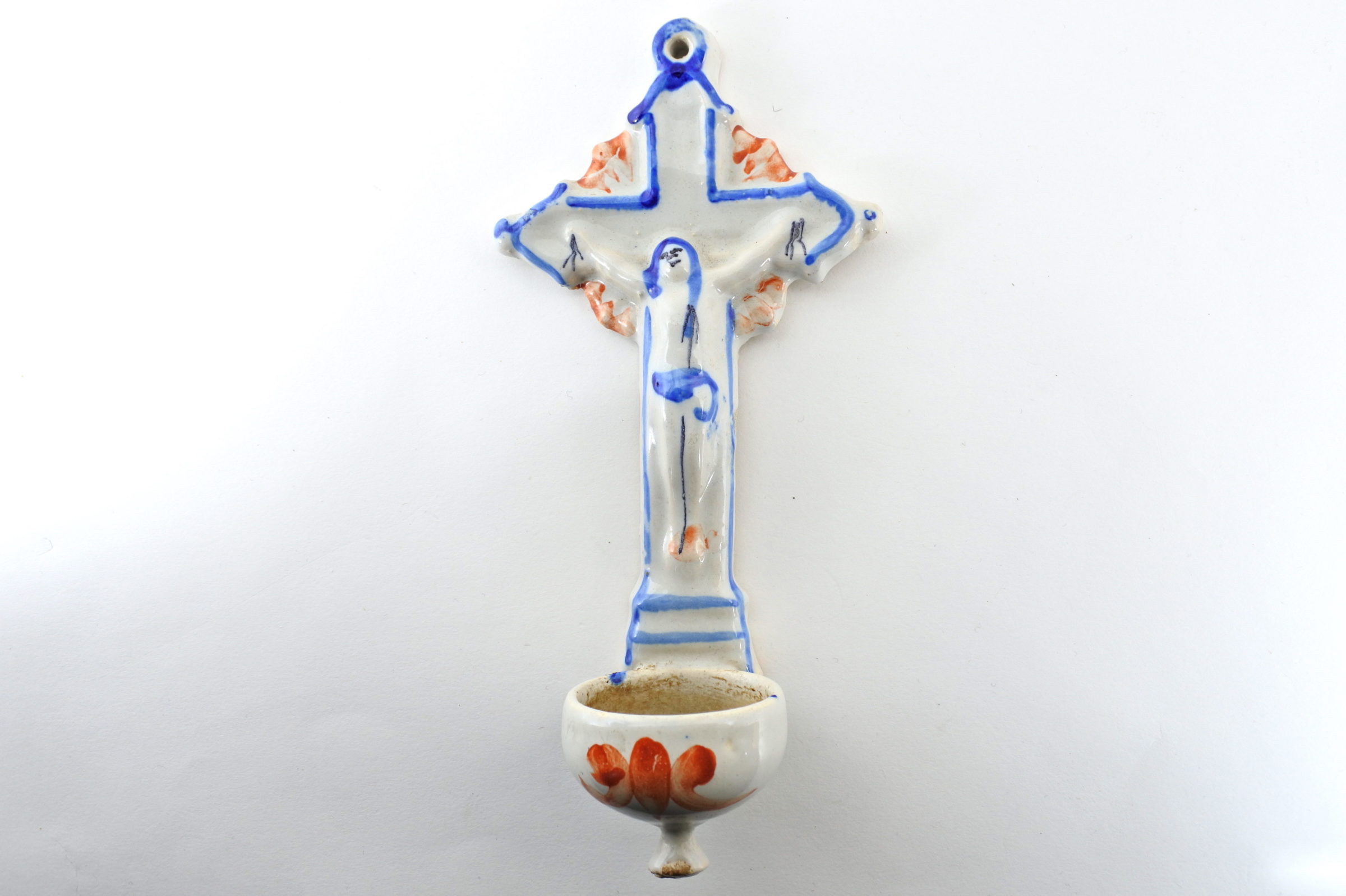 Acquasantiera in ceramica del XVIII° secolo - Altezza 23,2 cm