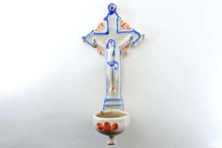 Acquasantiera in ceramica del XVIII° secolo - Altezza 23,2 cm