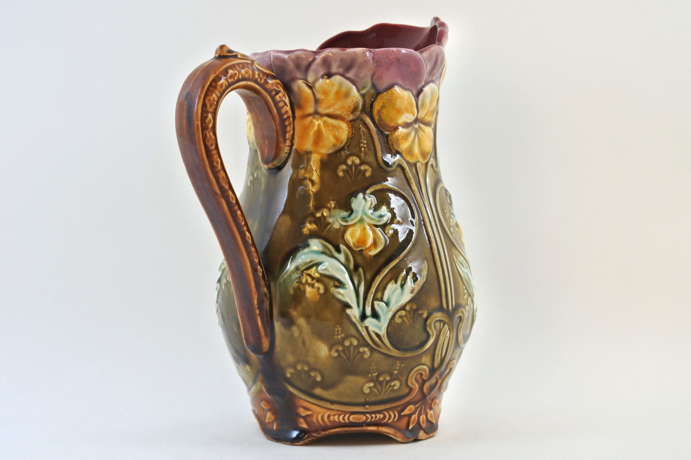 Brocca Onnaing in ceramica barbotine con viole del pensiero - Pensées - 3