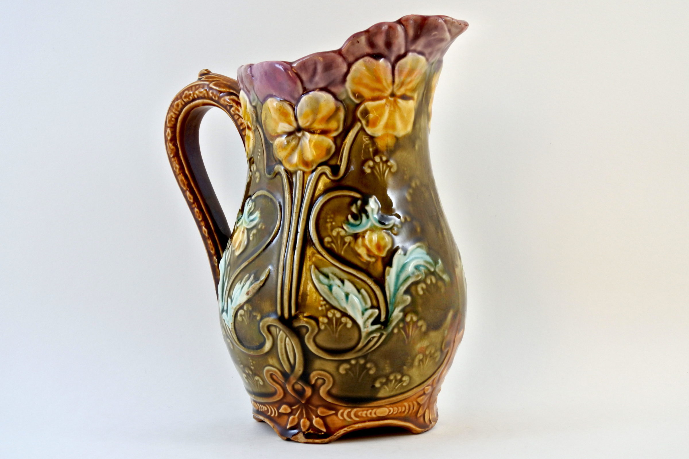 Brocca Onnaing in ceramica barbotine con viole del pensiero - Pensées - 4