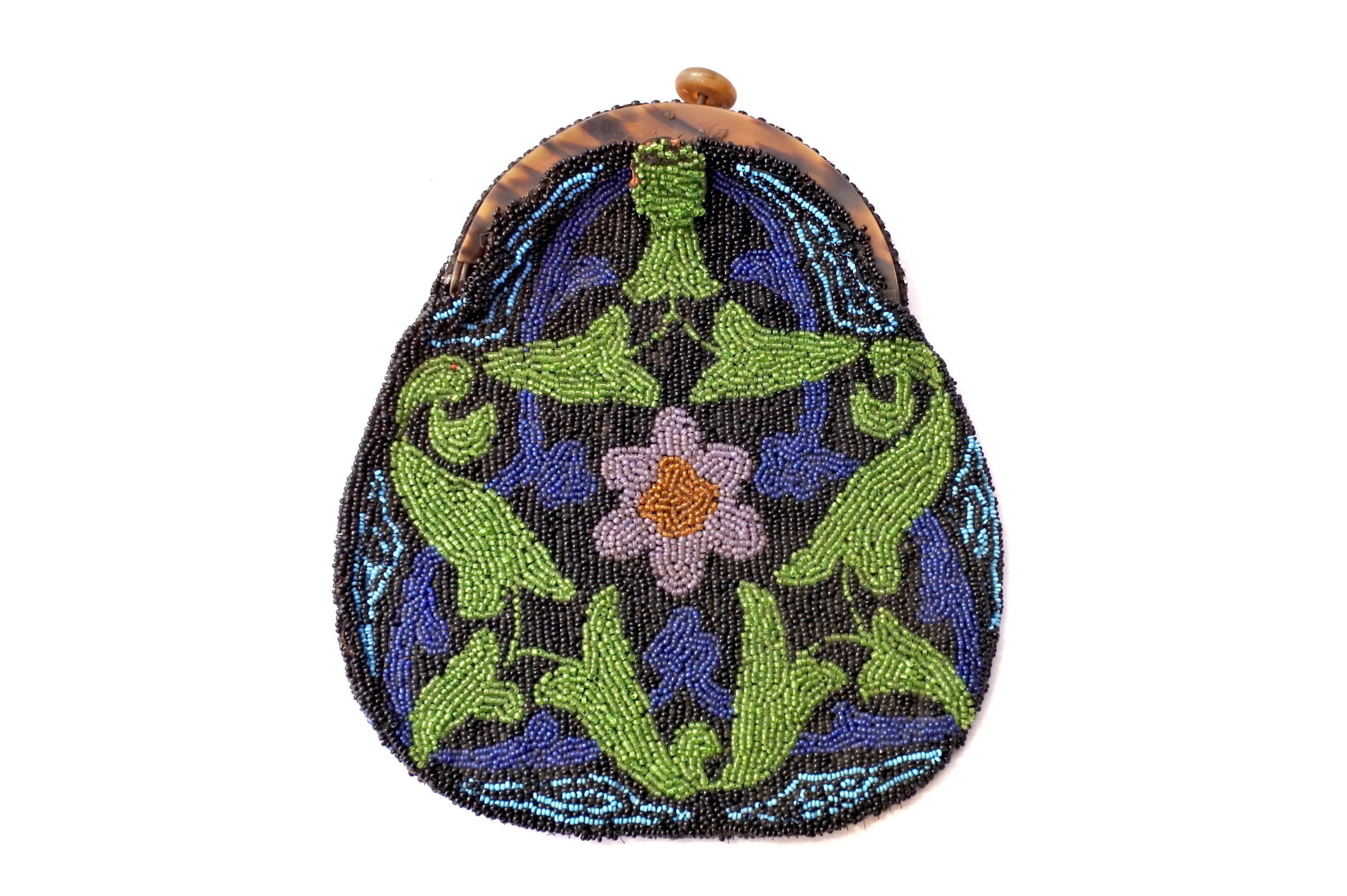 Elegante borsetta vintage con decoro floreale di perline