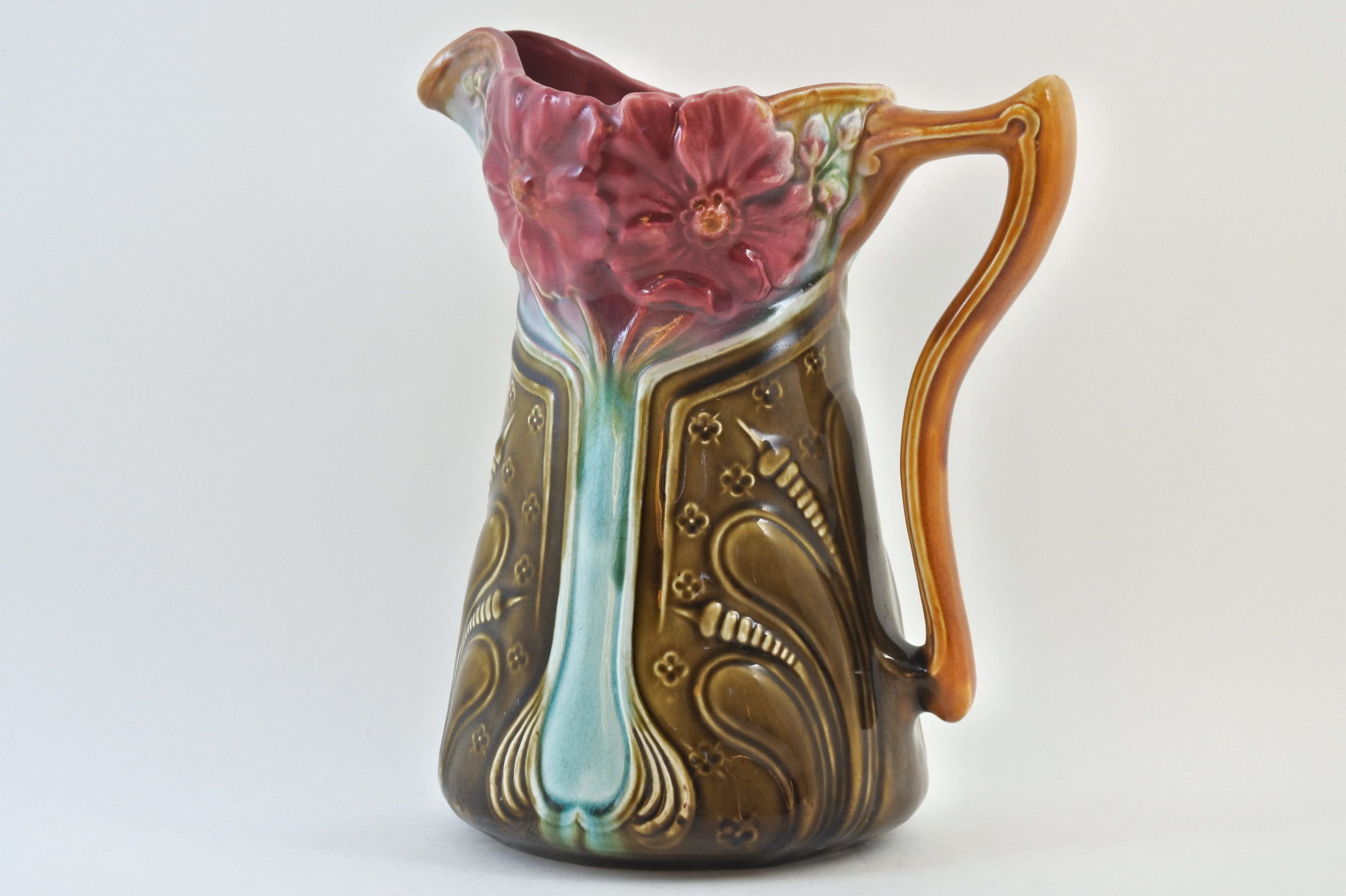 Brocca in ceramica barbotine con fiori - Onnaing n° 756 - 2