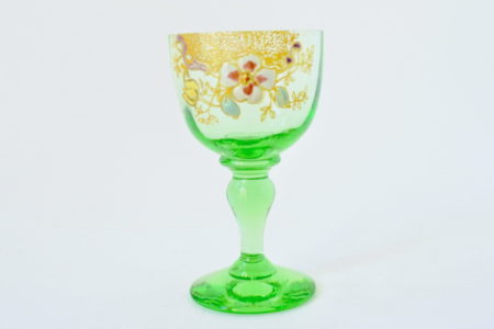 Bicchierino Legras in vetro soffiato verde e smalti - Altezza 7,8 cm