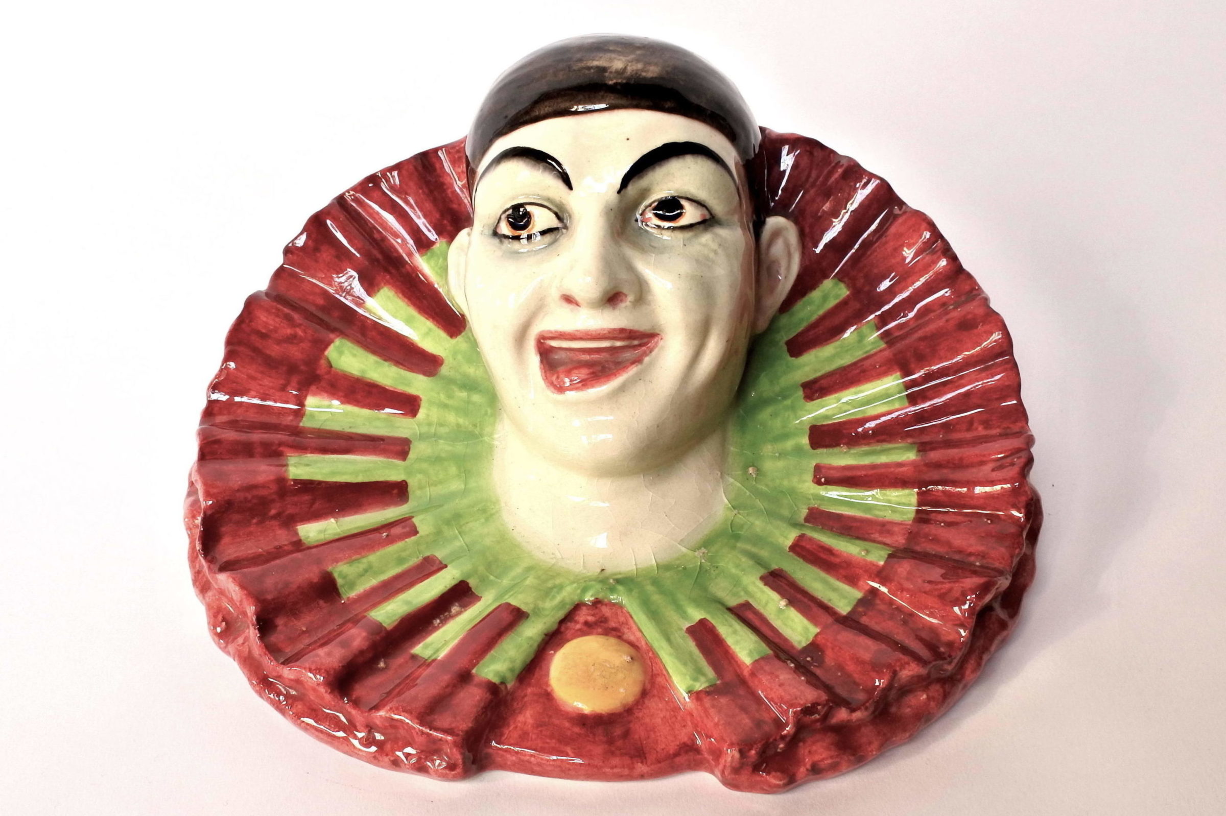 Portafiori in ceramica barbotine rappresentante testa di clown