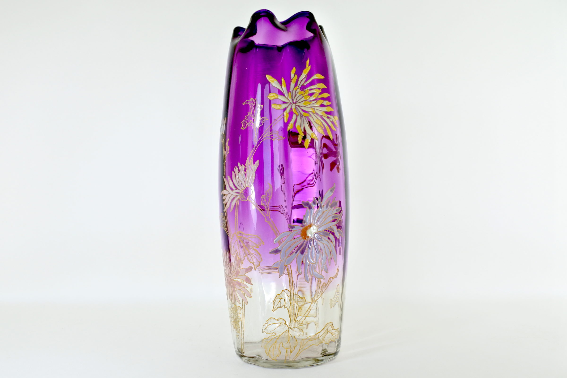 Vaso Legras in vetro soffiato con decoro di crisantemi smaltati - 2
