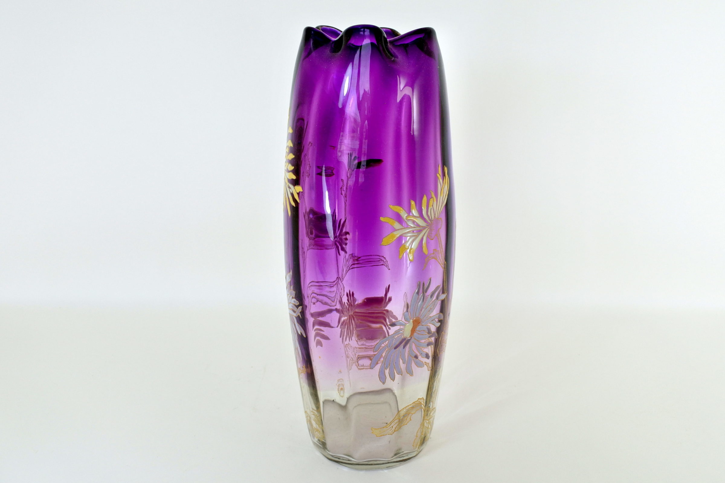 Vaso Legras in vetro soffiato con decoro di crisantemi smaltati - 4