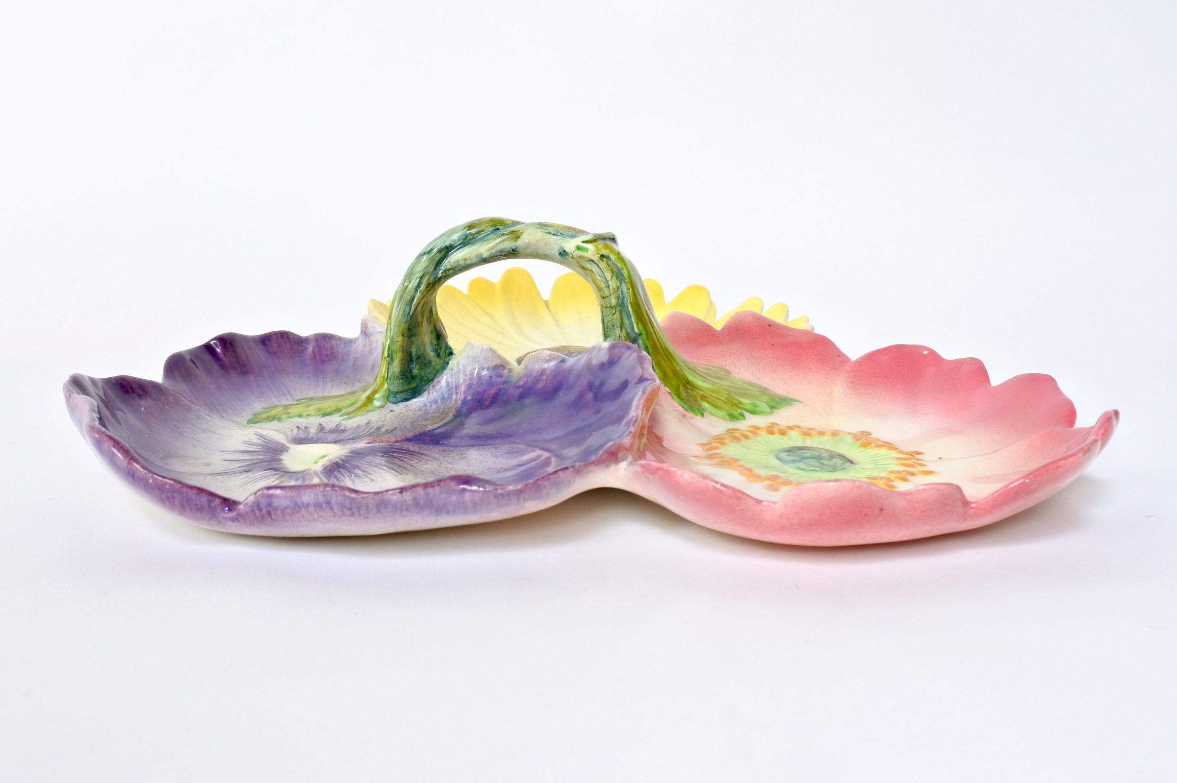 Centro tavola Massier in ceramica barbotine a forma di 3 fiori - 2