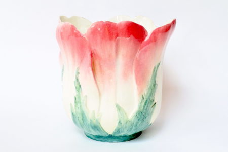 Cache pot Massier in ceramica barbotine a forma di fiore - Delphin Massier