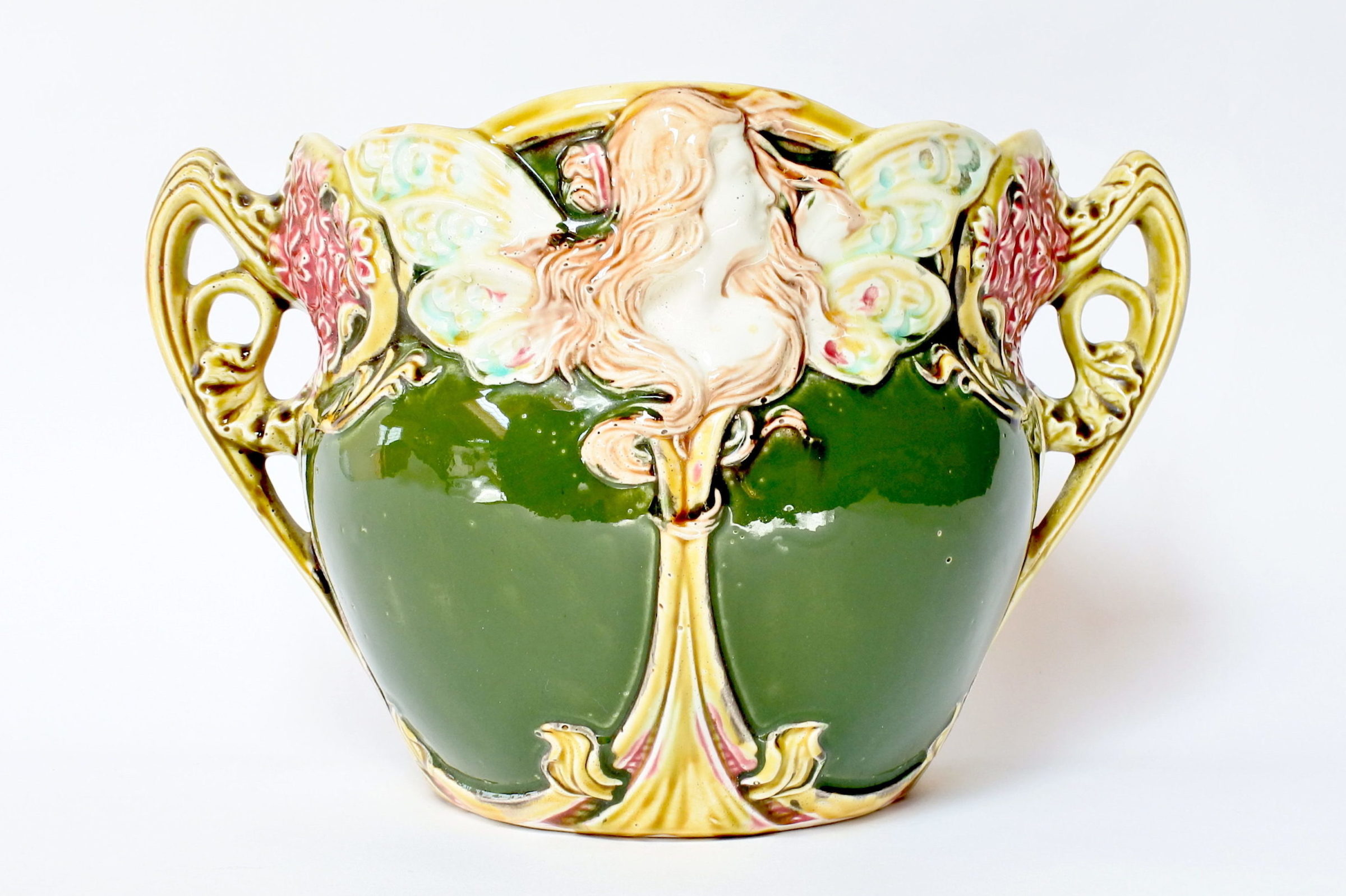 Cache pot in ceramica barbotine decorato con donna alata - Onnaing n° 824 - 3