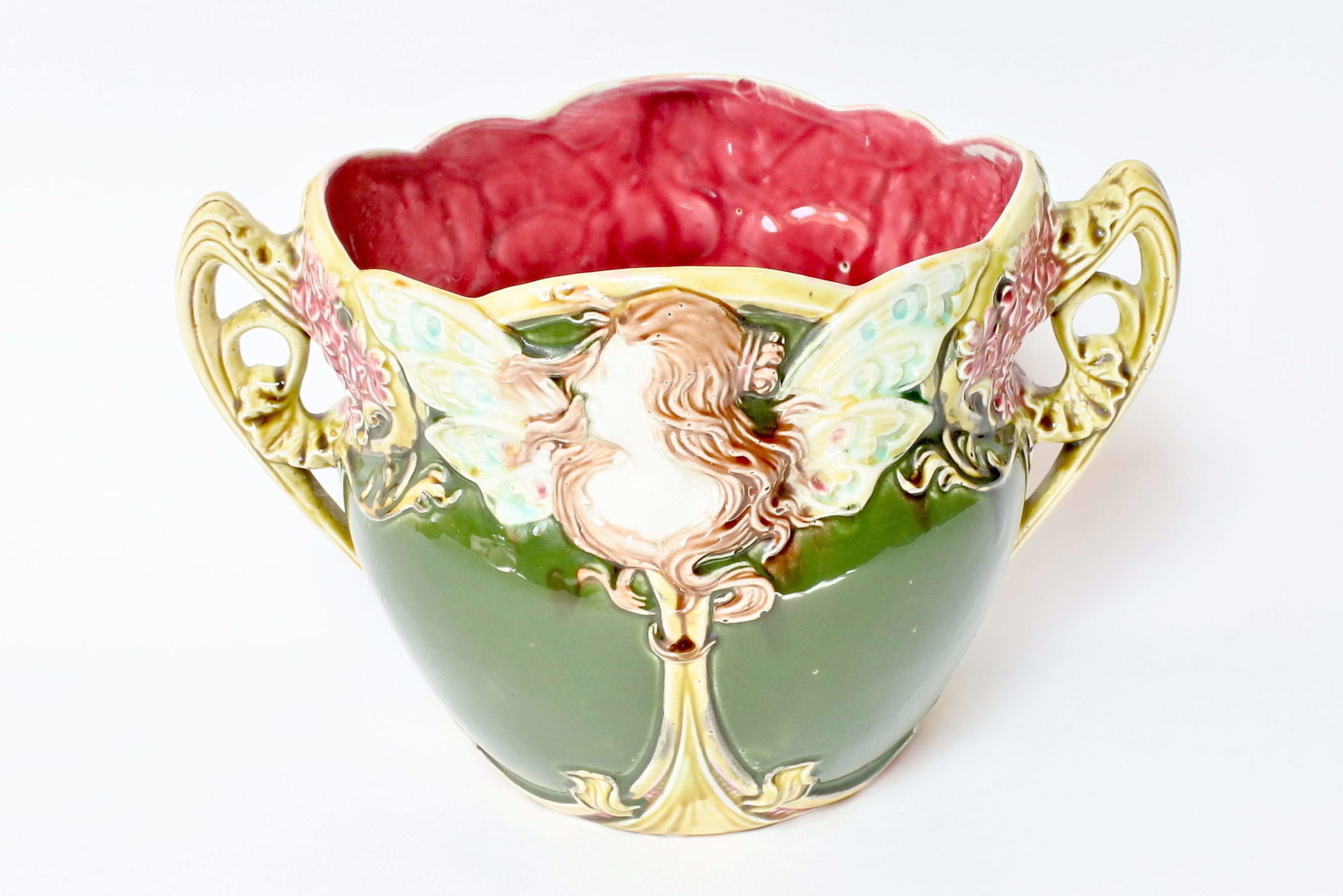 Cache pot in ceramica barbotine decorato con donna alata - Onnaing n° 824 - 5