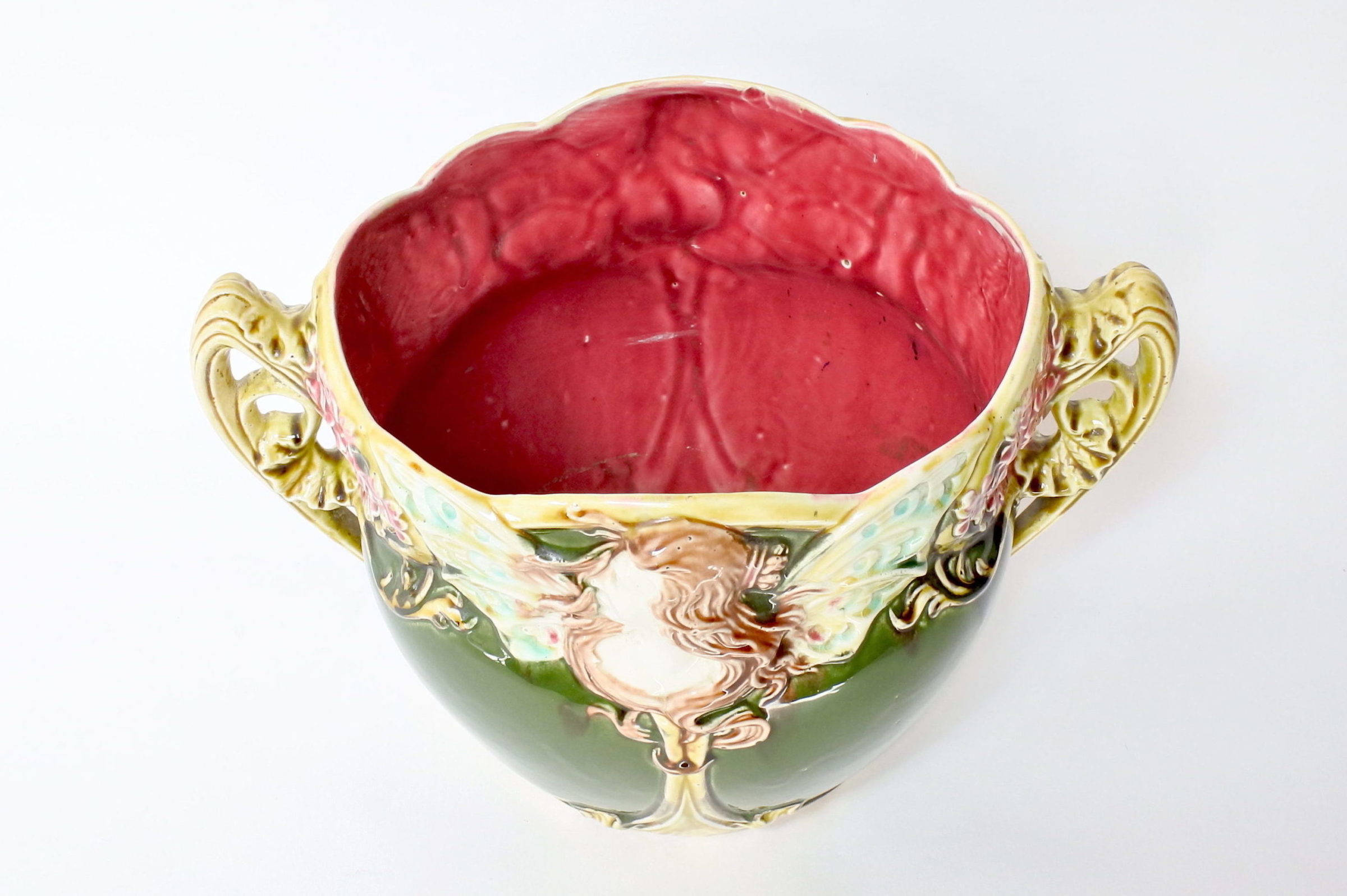 Cache pot in ceramica barbotine decorato con donna alata - Onnaing n° 824 - 6