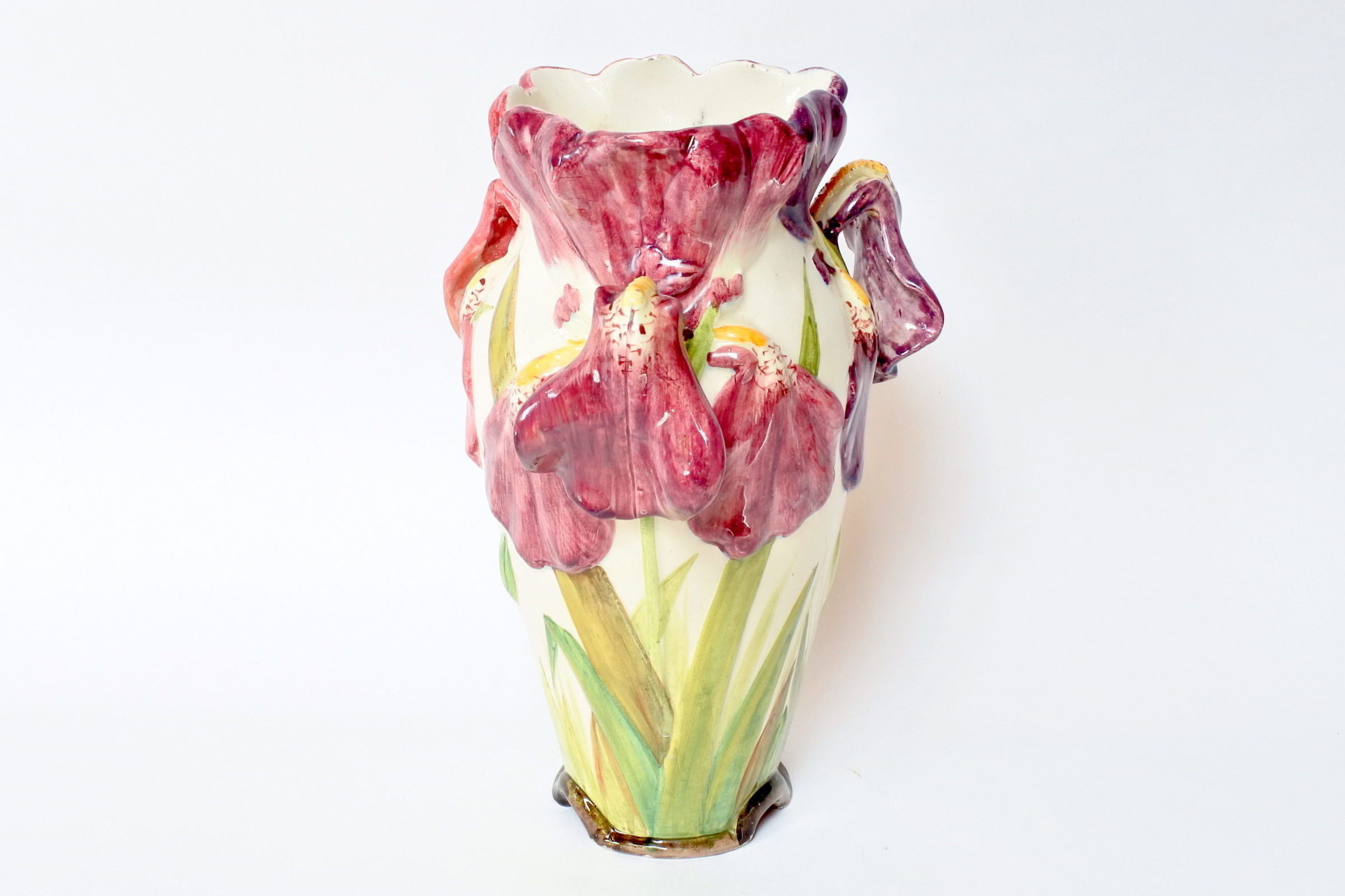 Vaso Massier in ceramica barbotine decorato con tre iris di colori differenti - 4