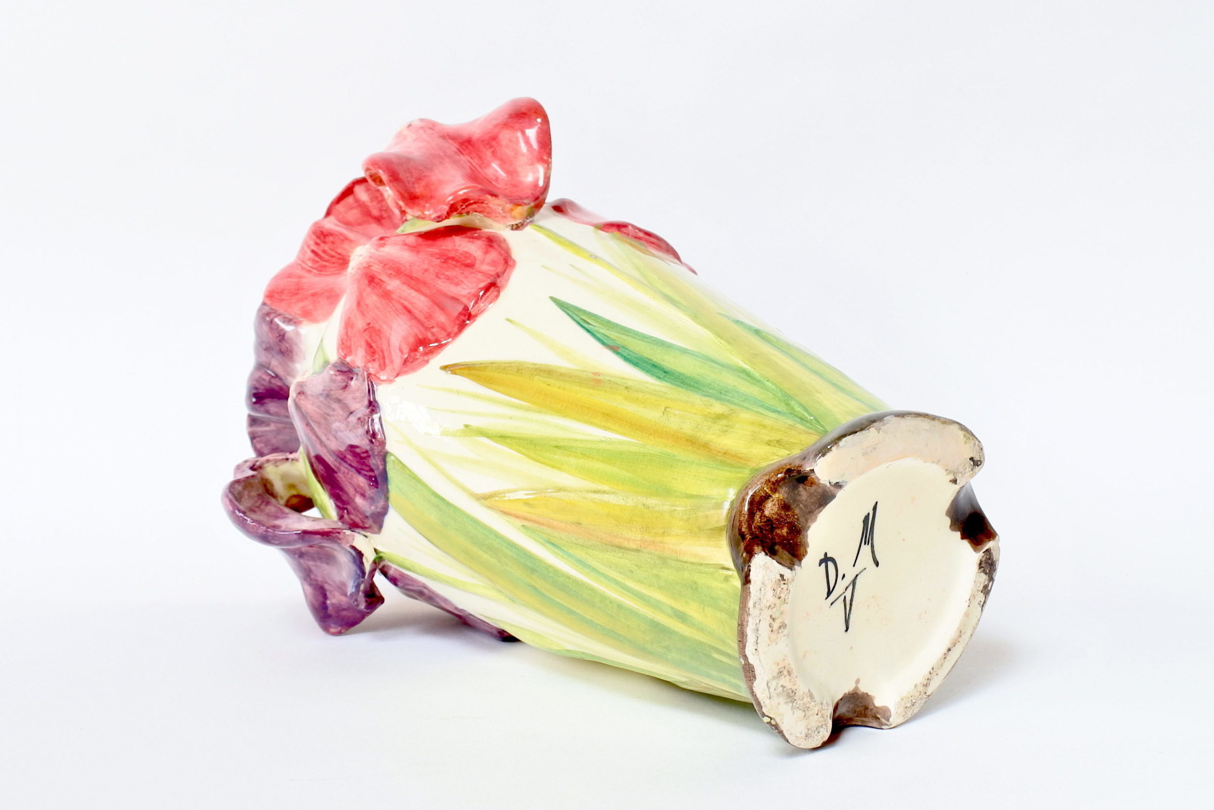 Vaso Massier in ceramica barbotine decorato con tre iris di colori differenti - 6