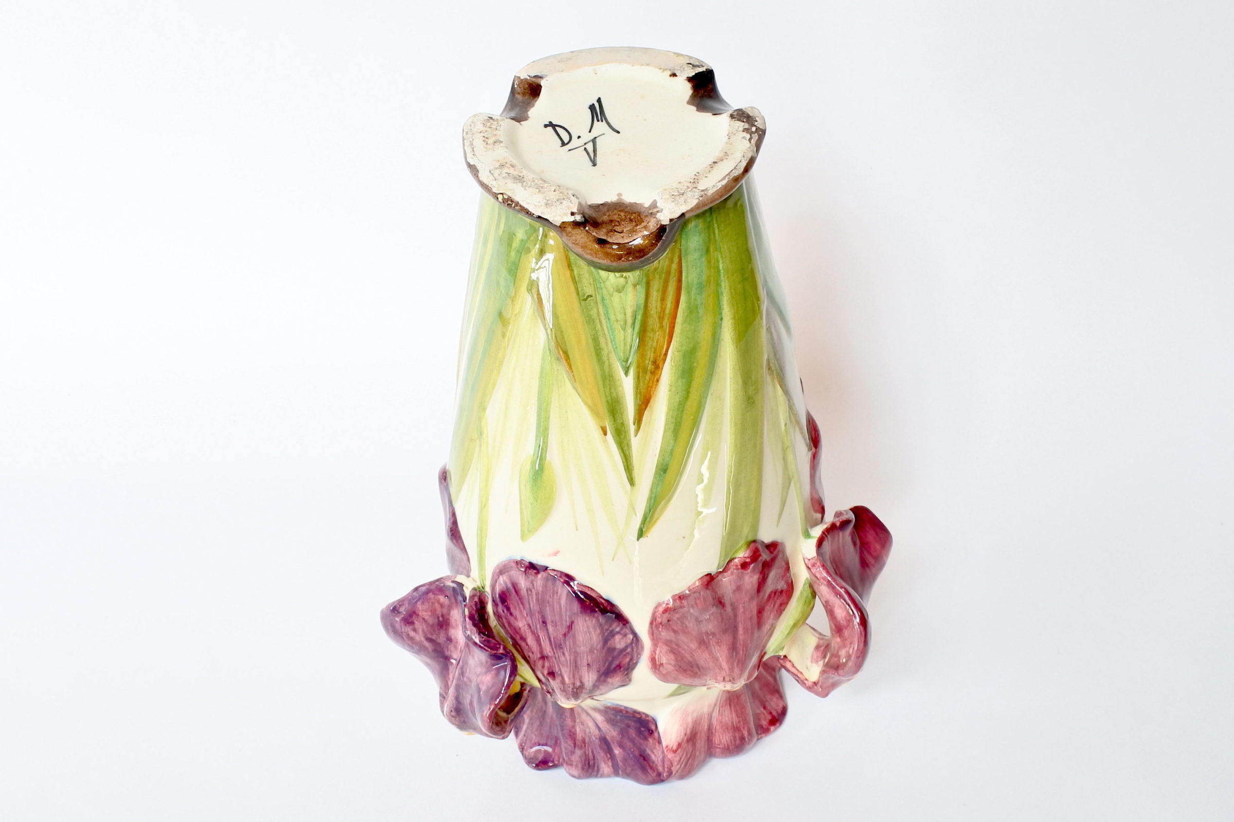 Vaso Massier in ceramica barbotine decorato con tre iris di colori differenti - 7