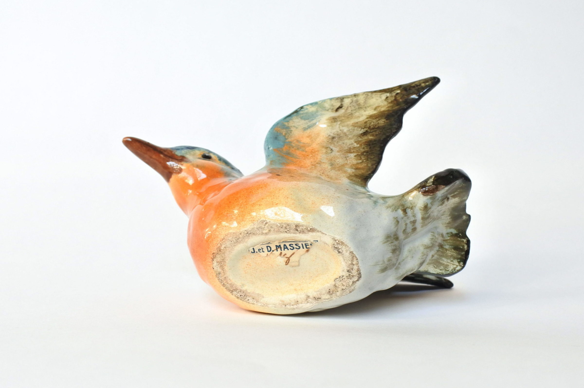 Piccola jardinière in ceramica barbotine a forma di uccellino policromo - Massier - 7