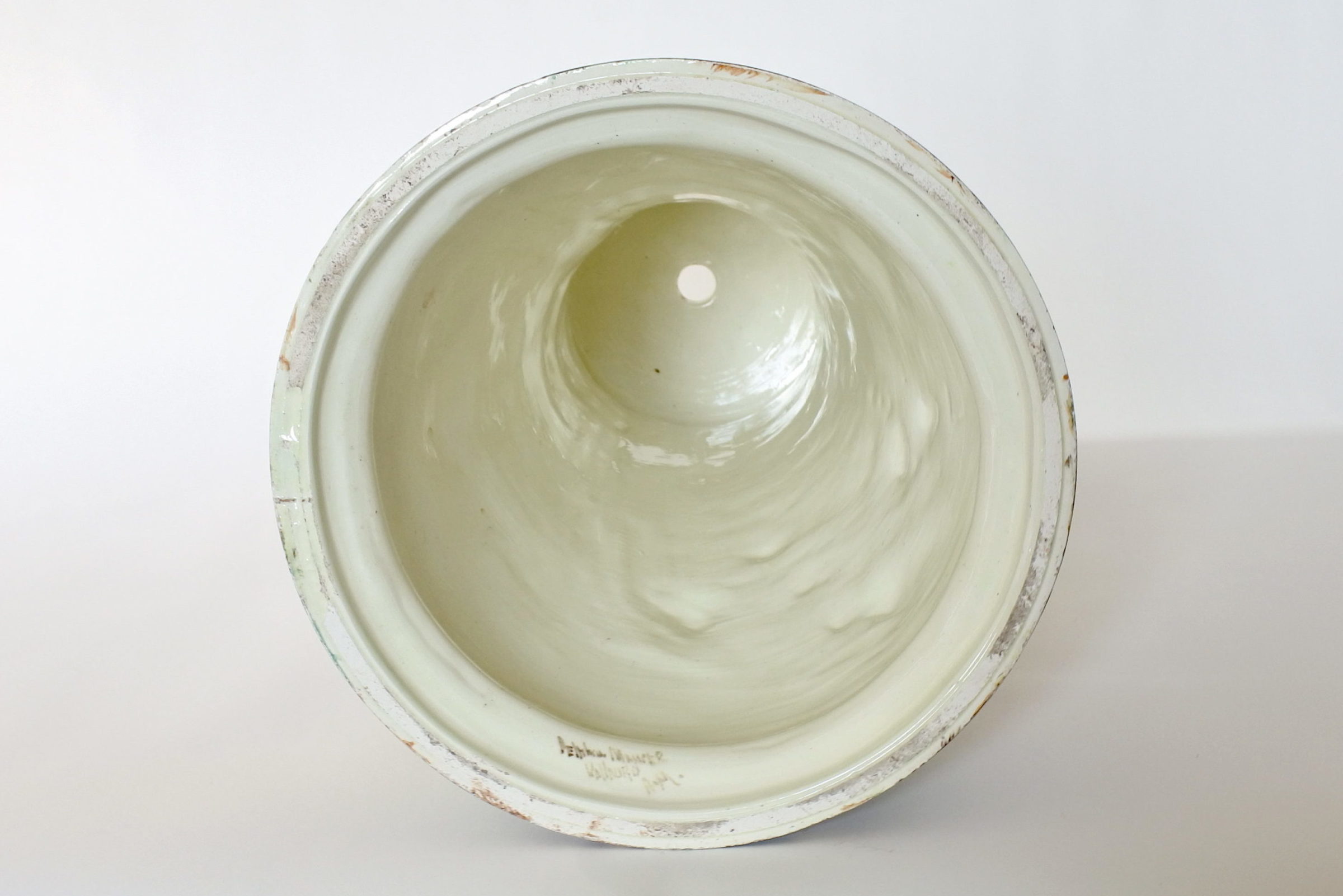 Cache pot e colonna in ceramica barbotine con papaveri e boccioli - Massier - 15