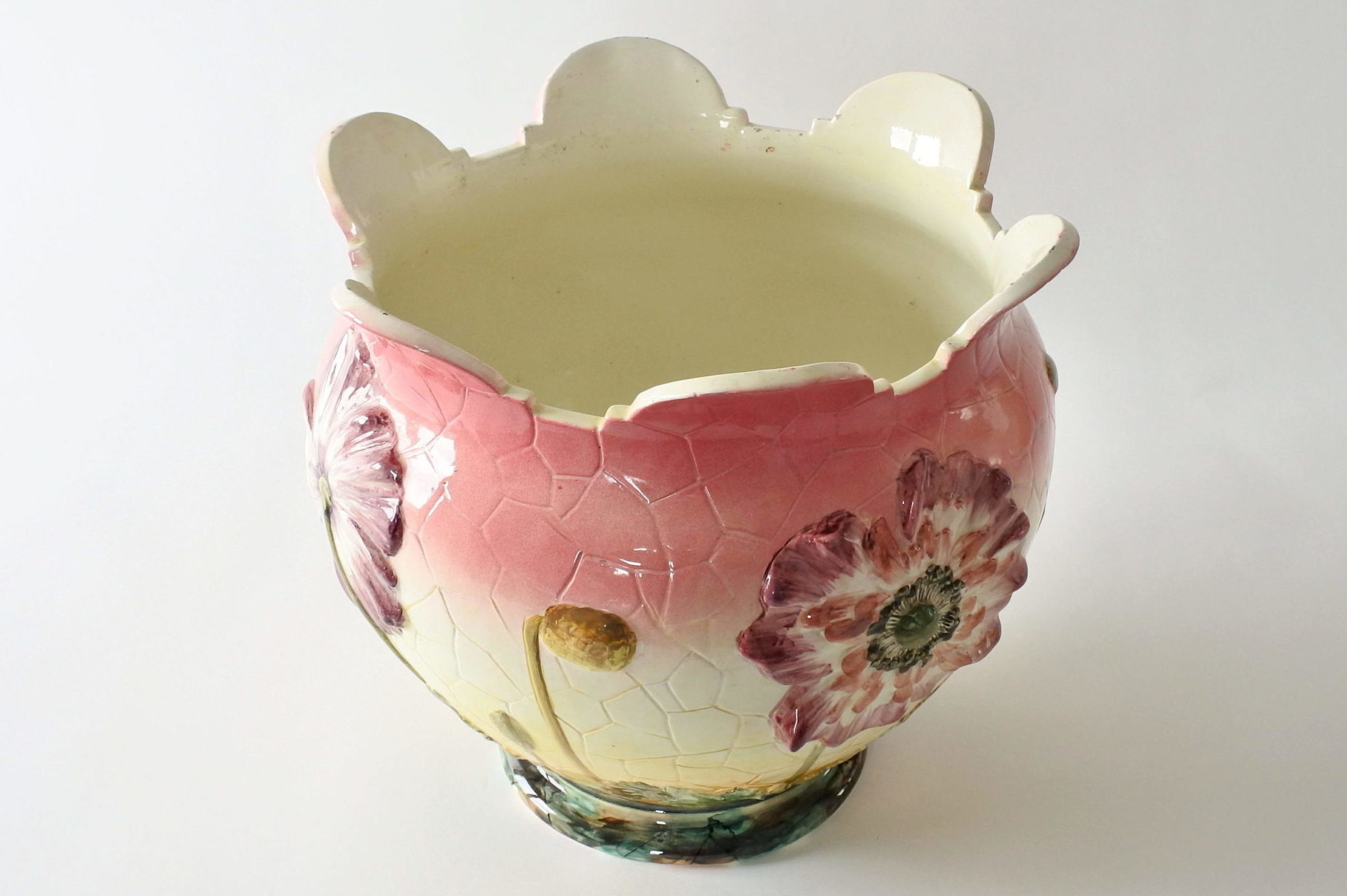 Cache pot e colonna in ceramica barbotine con papaveri e boccioli - Massier - 7