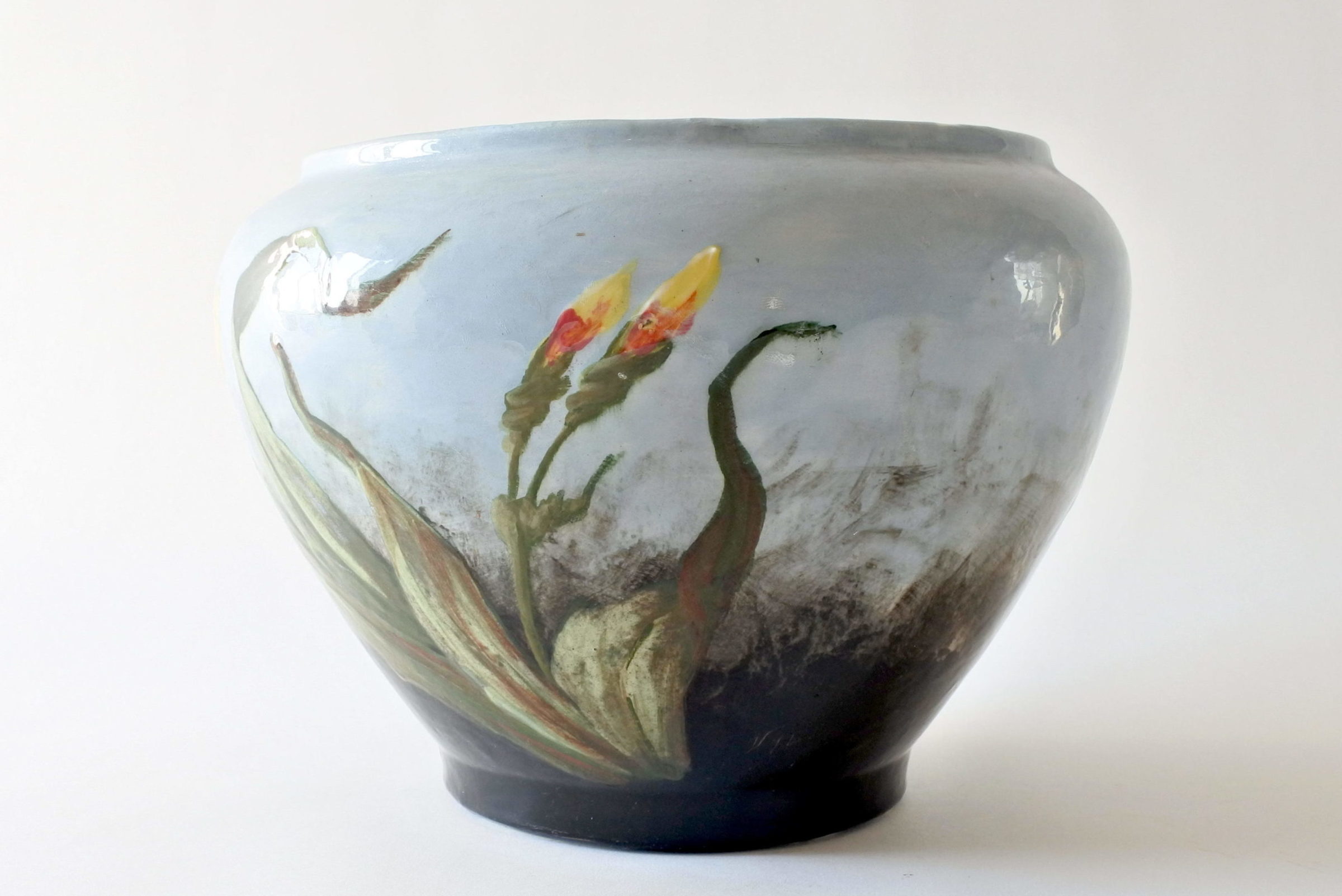 Cache pot in ceramica barbotine con iris - Jérôme Massier Fils - 2