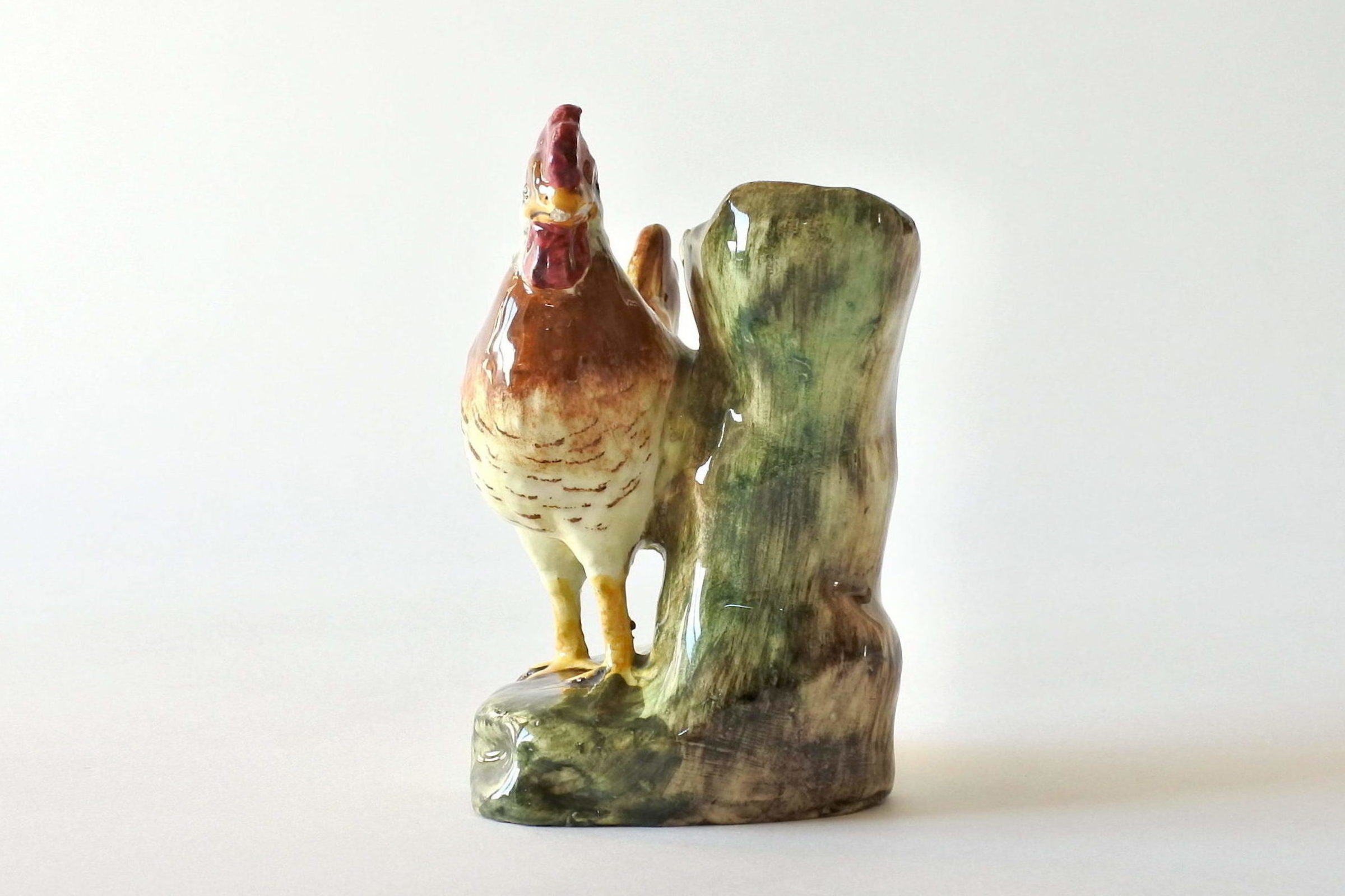 Jardinière di Delphin Massier in ceramica barbotine a forma di gallina - 5