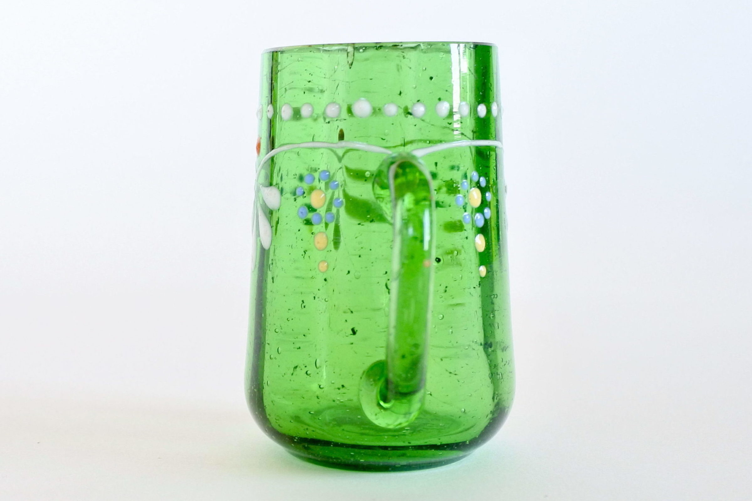 Bicchierino da liquore con manico in vetro soffiato verde decorato con smalti - 2
