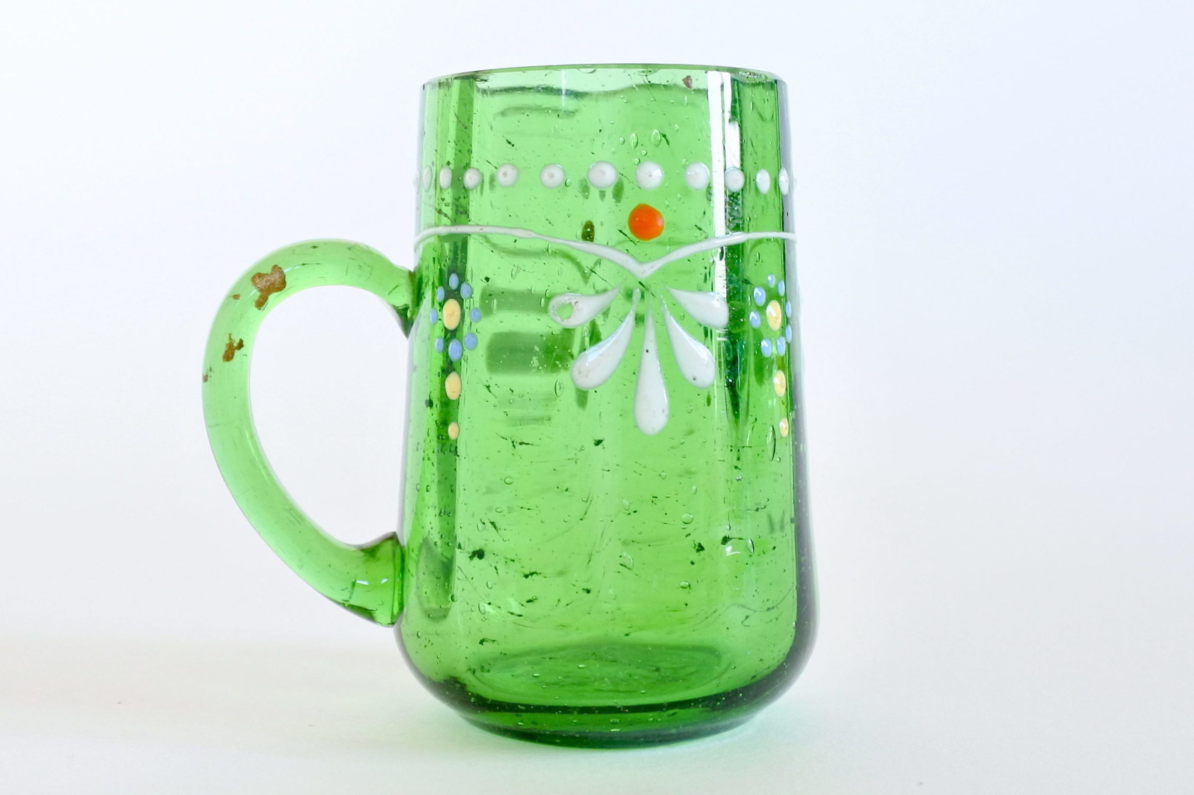 Bicchierino da liquore con manico in vetro soffiato verde decorato con smalti - 3