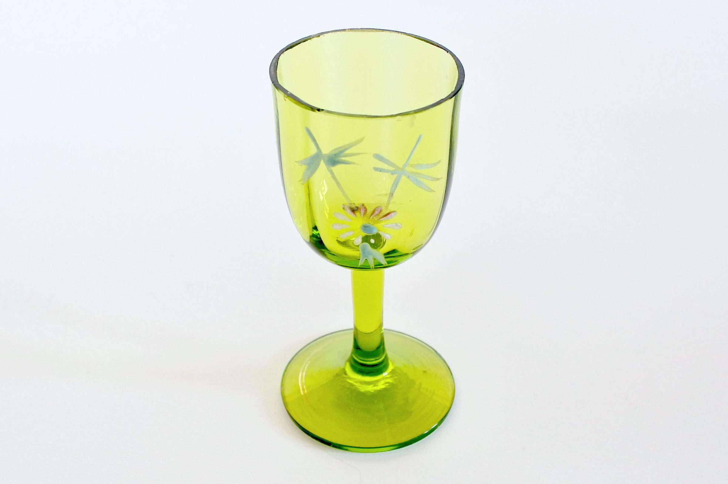 Bicchierino da liquore in vetro soffiato verde con smalti - 2