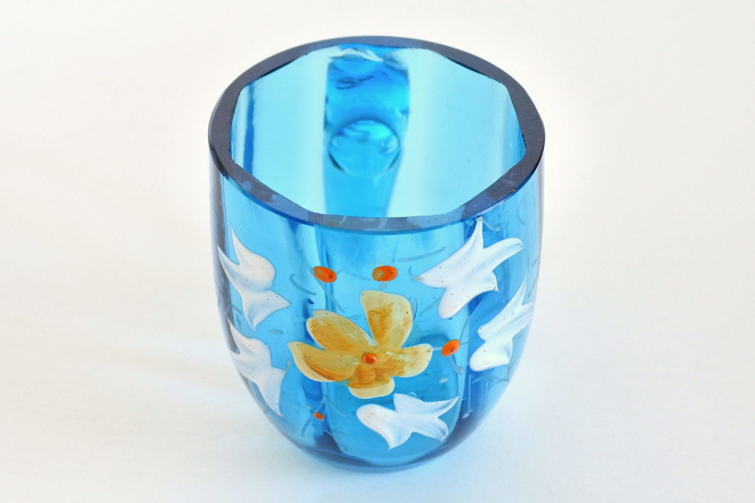 Bicchierino da liquore ottagonale con manico in vetro soffiato blu - 4